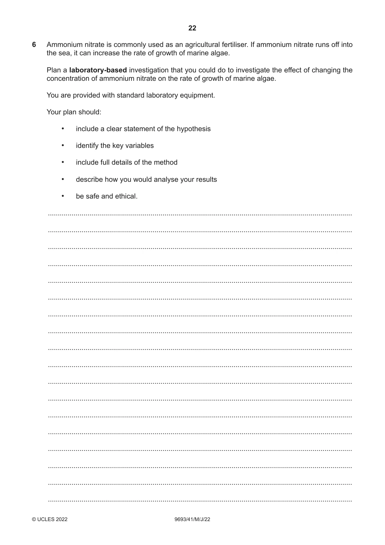 Cambridge A Level Marine Science 9693 2022 May/June Paper 4 · Variant 1 question paper, page 22 of 24