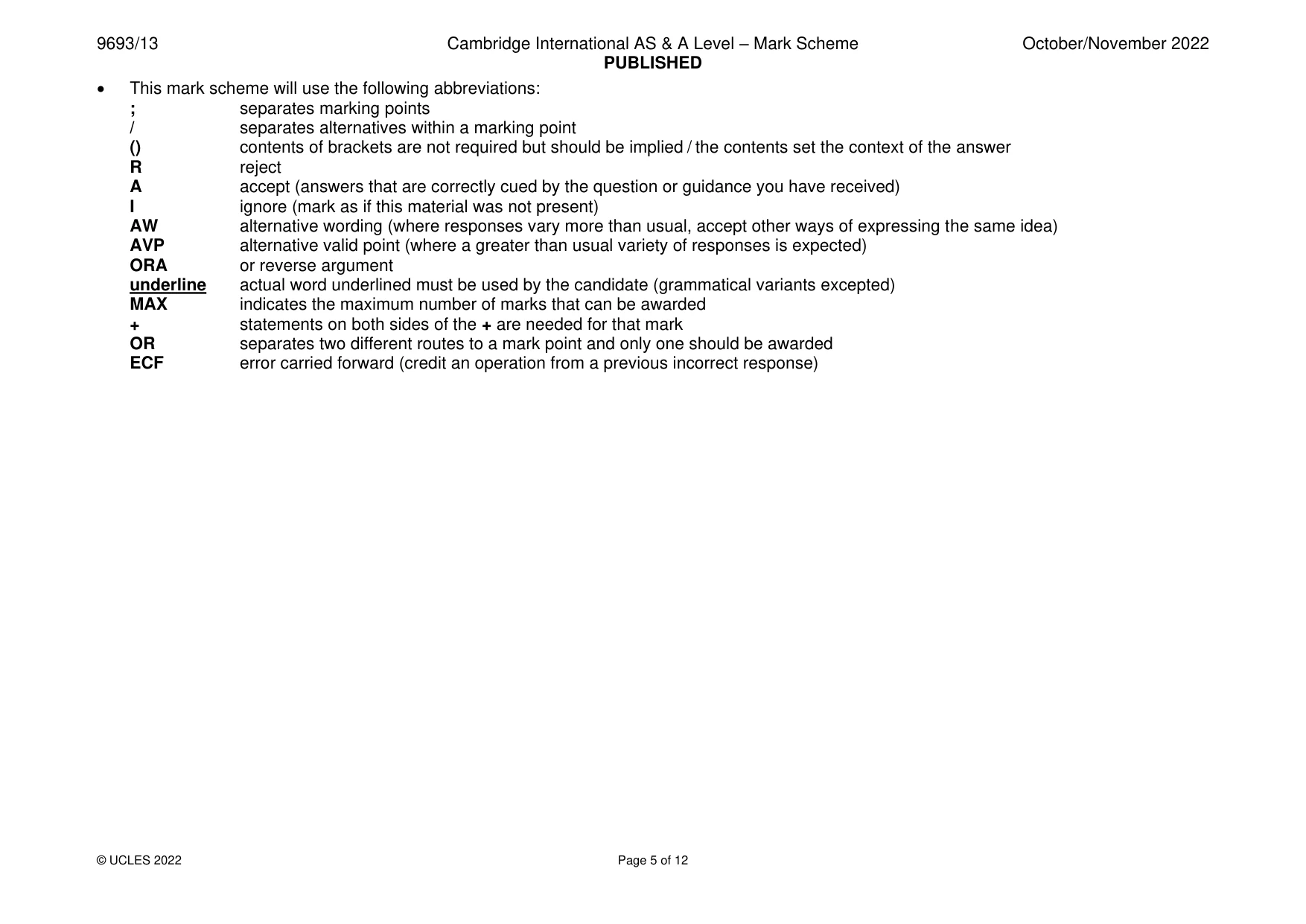 Mark scheme, page 5 of 12