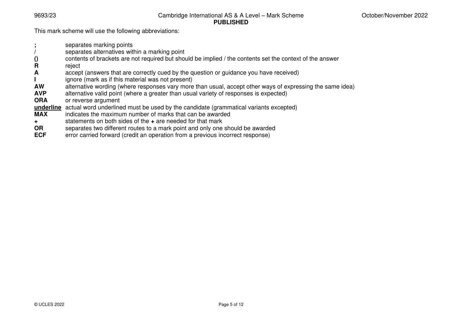 Mark scheme, page 5 of 12