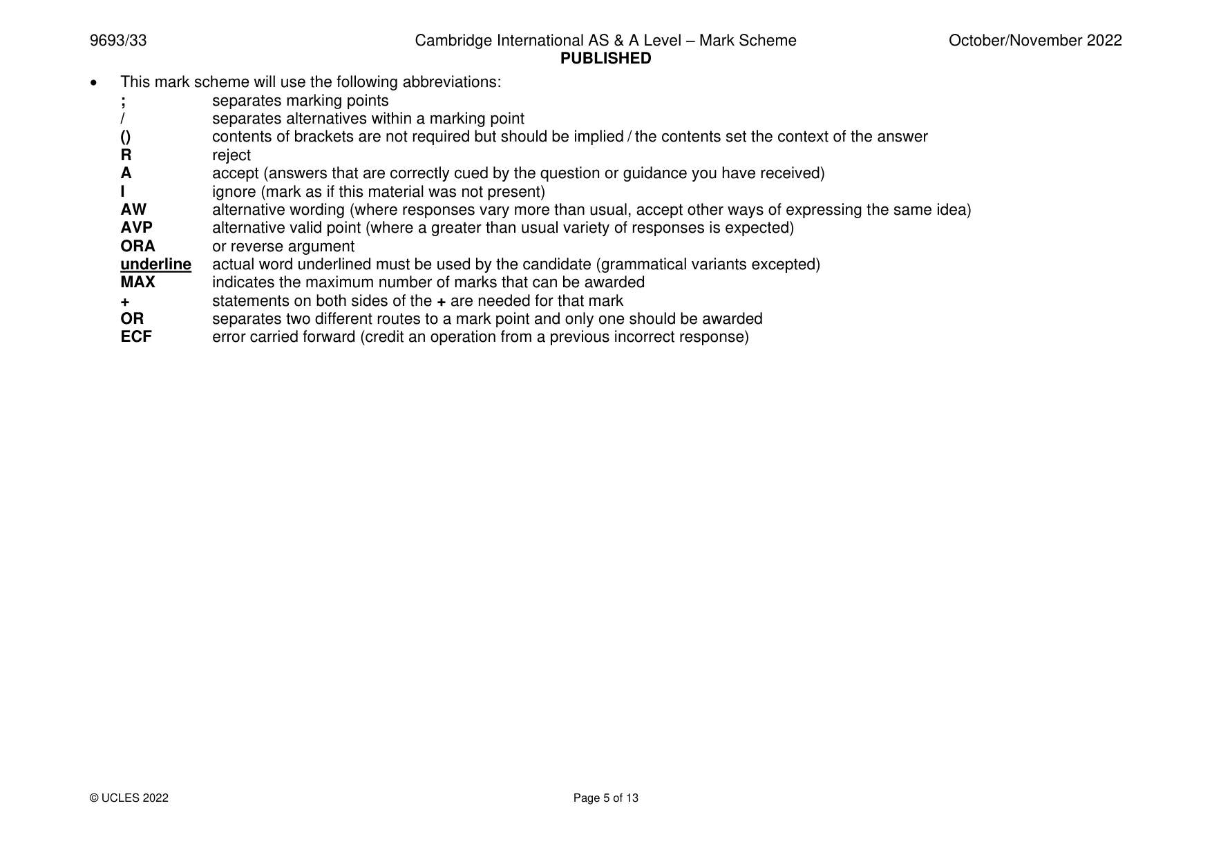 Mark scheme, page 5 of 13