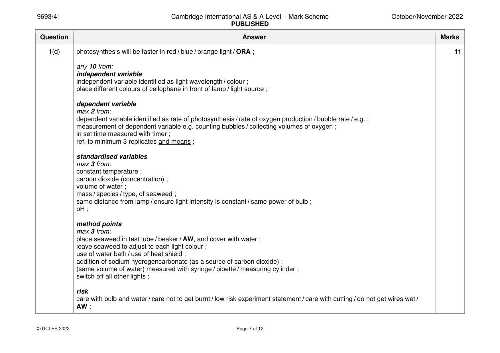 Mark scheme, page 7 of 12