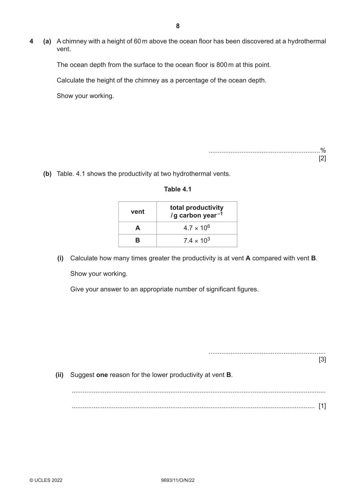 Cambridge A Level Marine Science 9693 2022 Oct/Nov Paper 1 · Variant 1 question paper, page 8 of 12