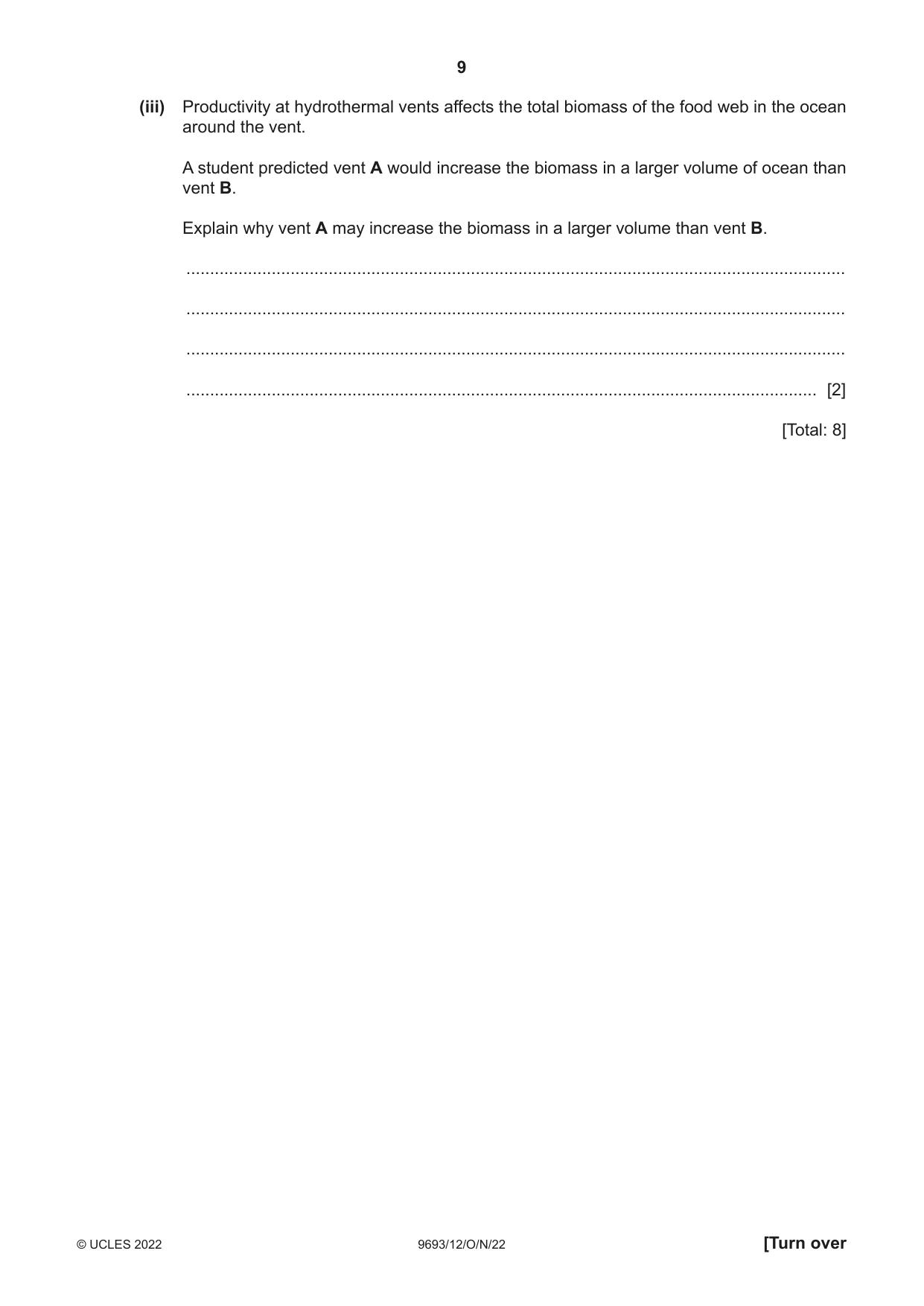 Cambridge A Level Marine Science 9693 2022 Oct/Nov Paper 1 · Variant 2 question paper, page 9 of 12