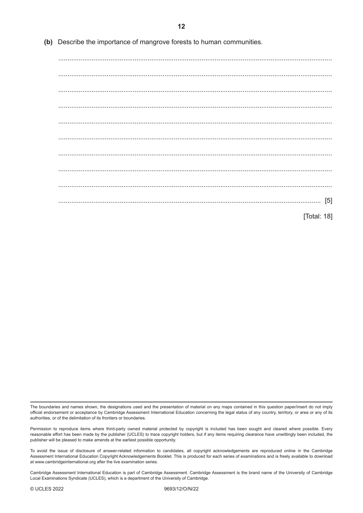 Cambridge A Level Marine Science 9693 2022 Oct/Nov Paper 1 · Variant 2 question paper, page 12 of 12