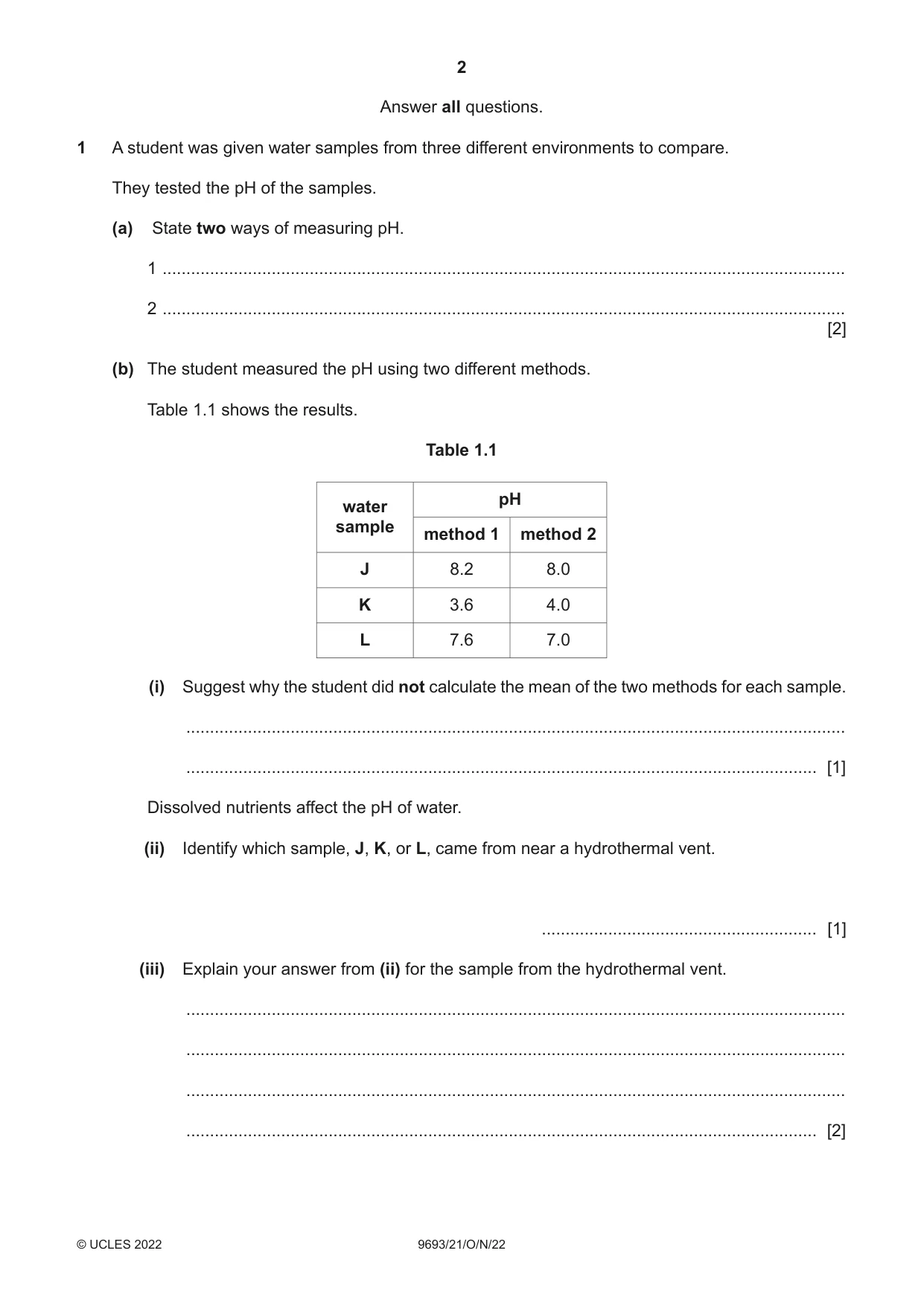 Cambridge A Level Marine Science 9693 2022 Oct/Nov Paper 2 · Variant 1 question paper, page 2 of 16