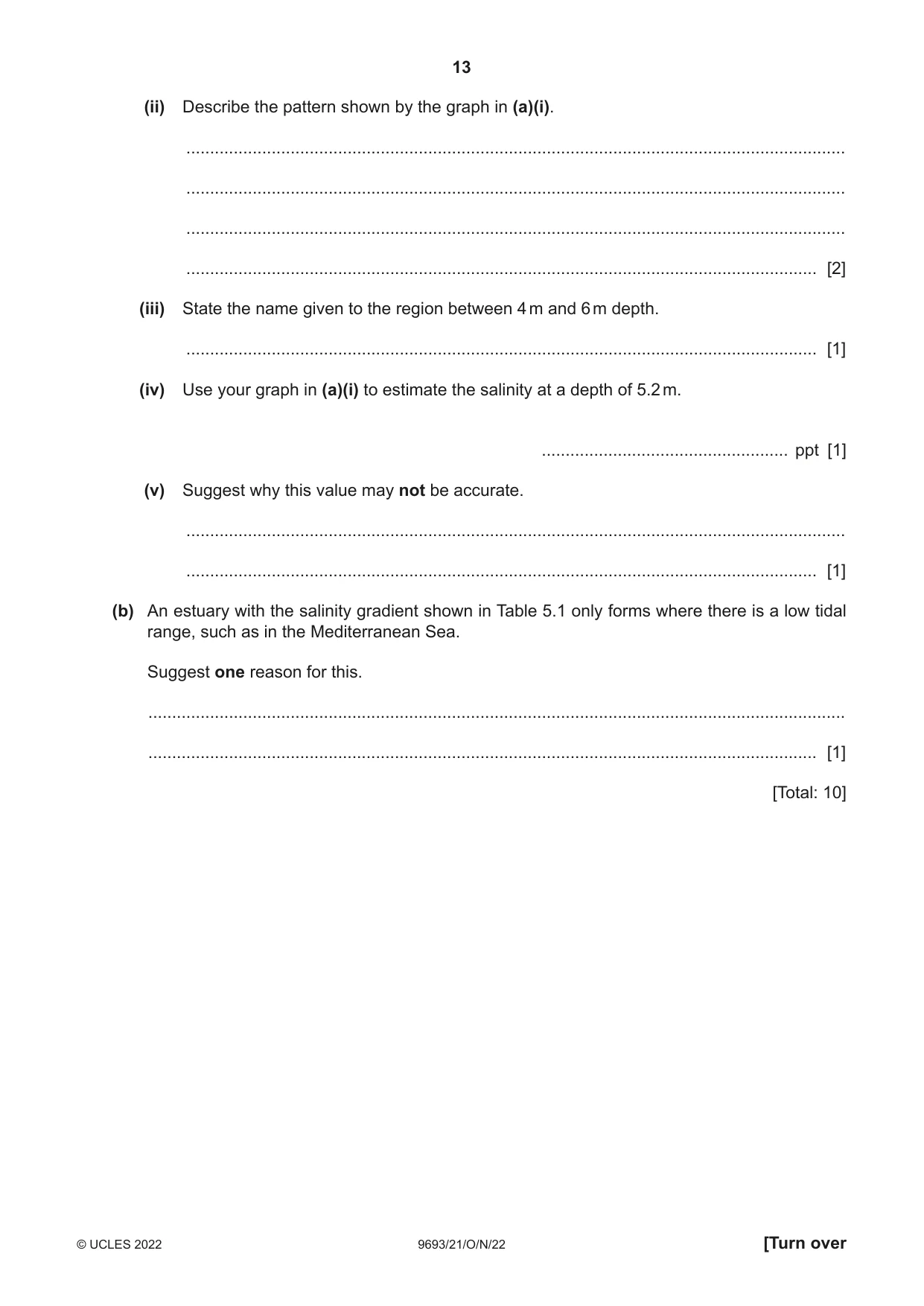 Cambridge A Level Marine Science 9693 2022 Oct/Nov Paper 2 · Variant 1 question paper, page 13 of 16