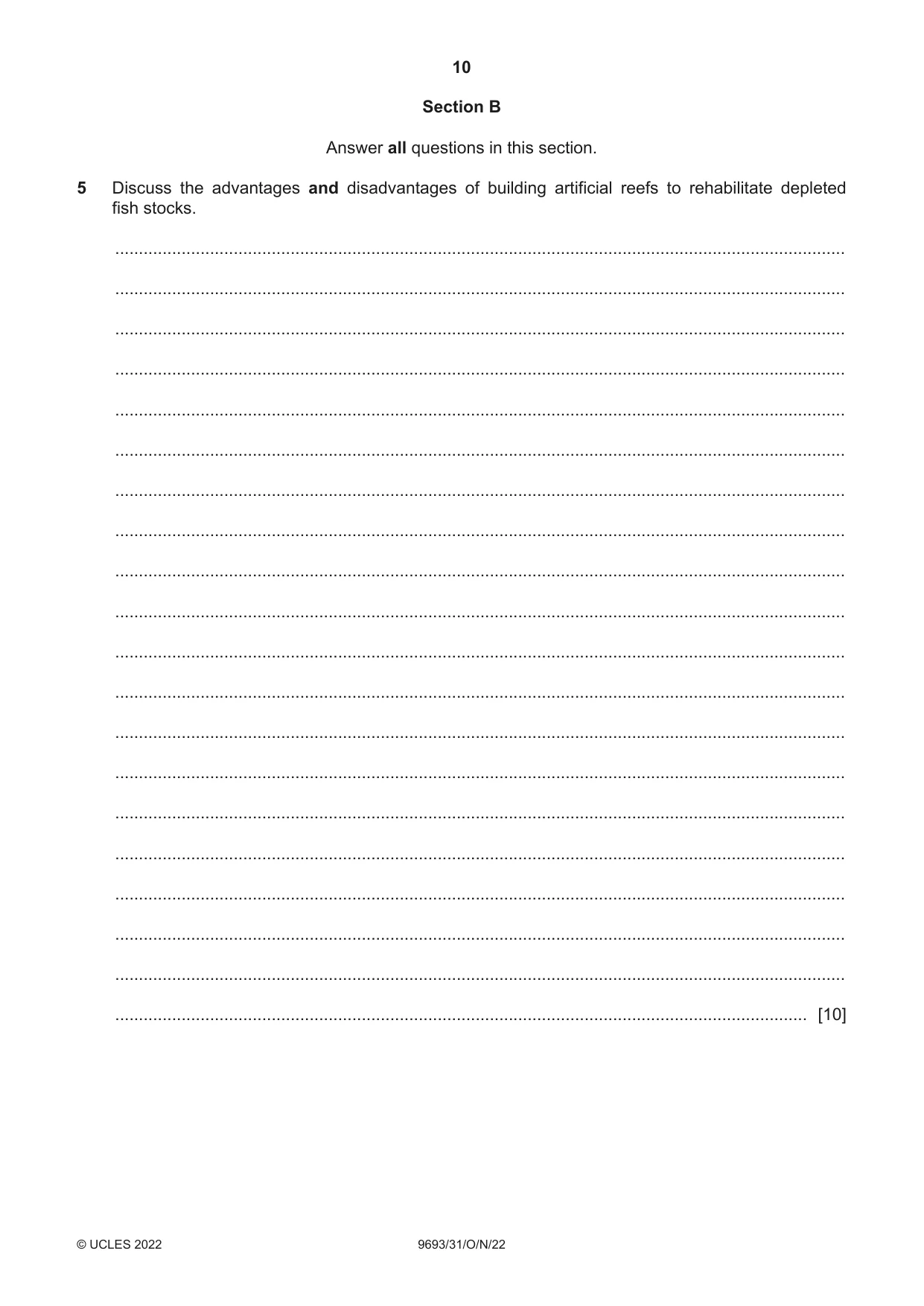 Cambridge A Level Marine Science 9693 2022 Oct/Nov Paper 3 · Variant 1 question paper, page 10 of 12