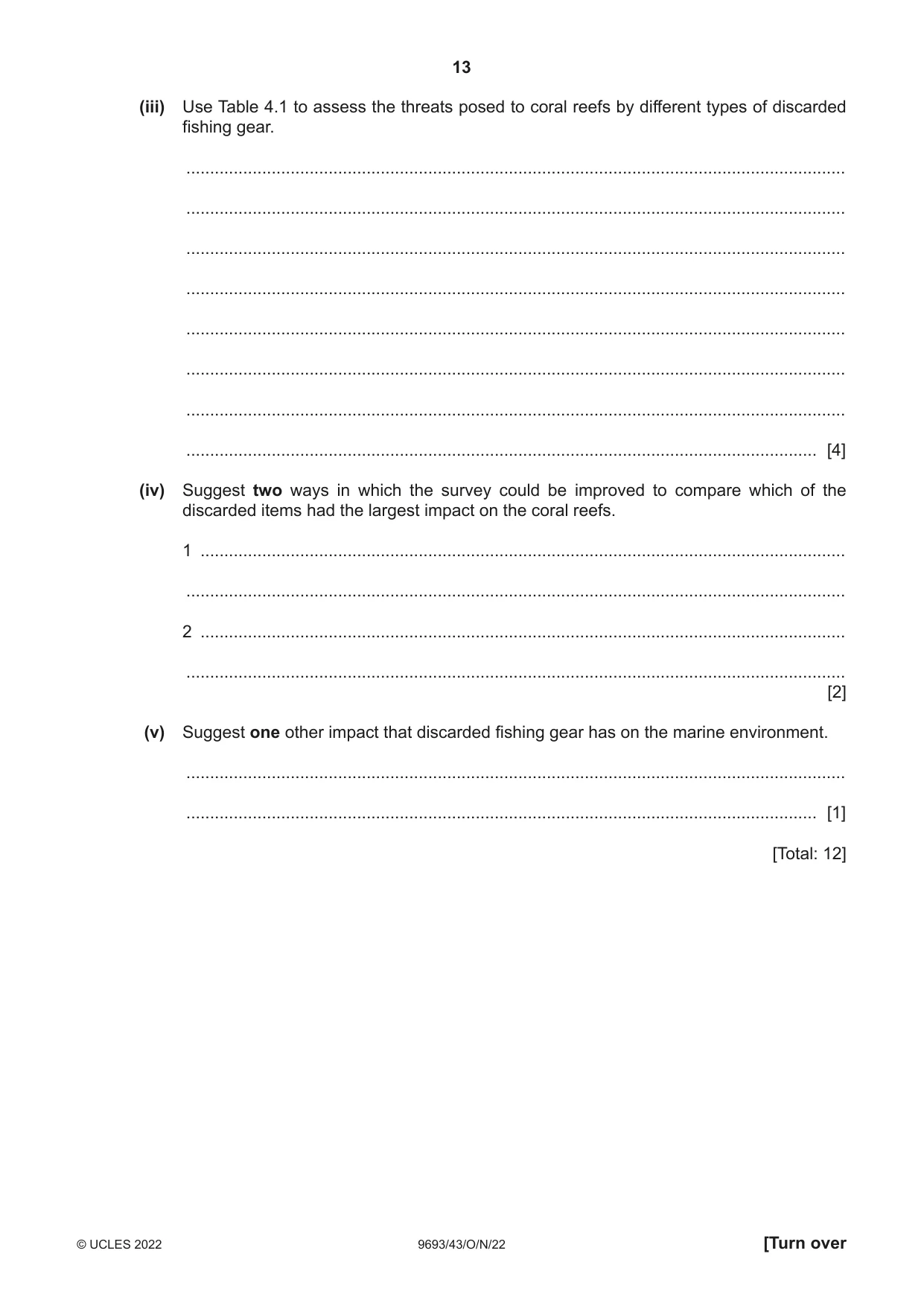 Cambridge A Level Marine Science 9693 2022 Oct/Nov Paper 4 · Variant 3 question paper, page 13 of 20