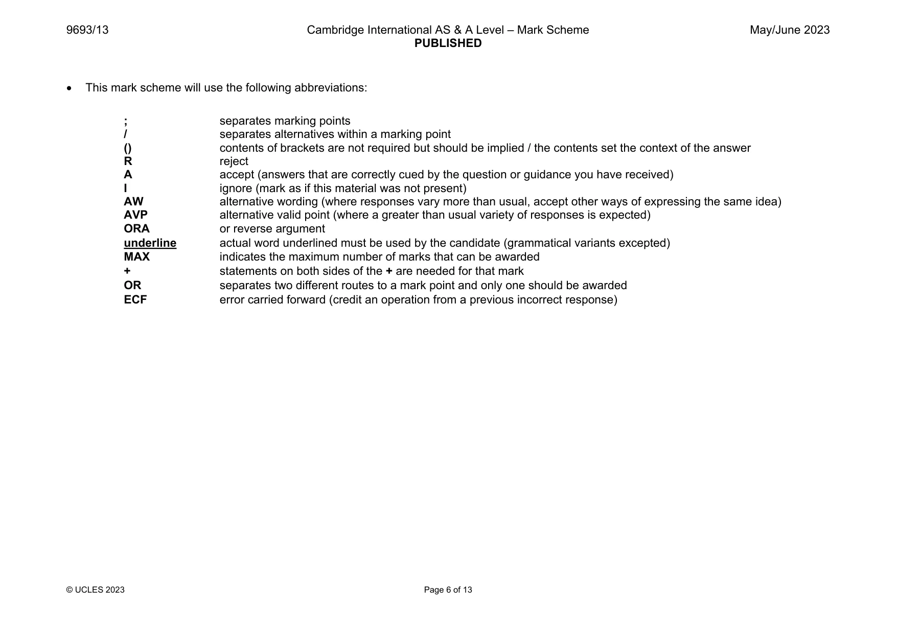 Mark scheme, page 6 of 13