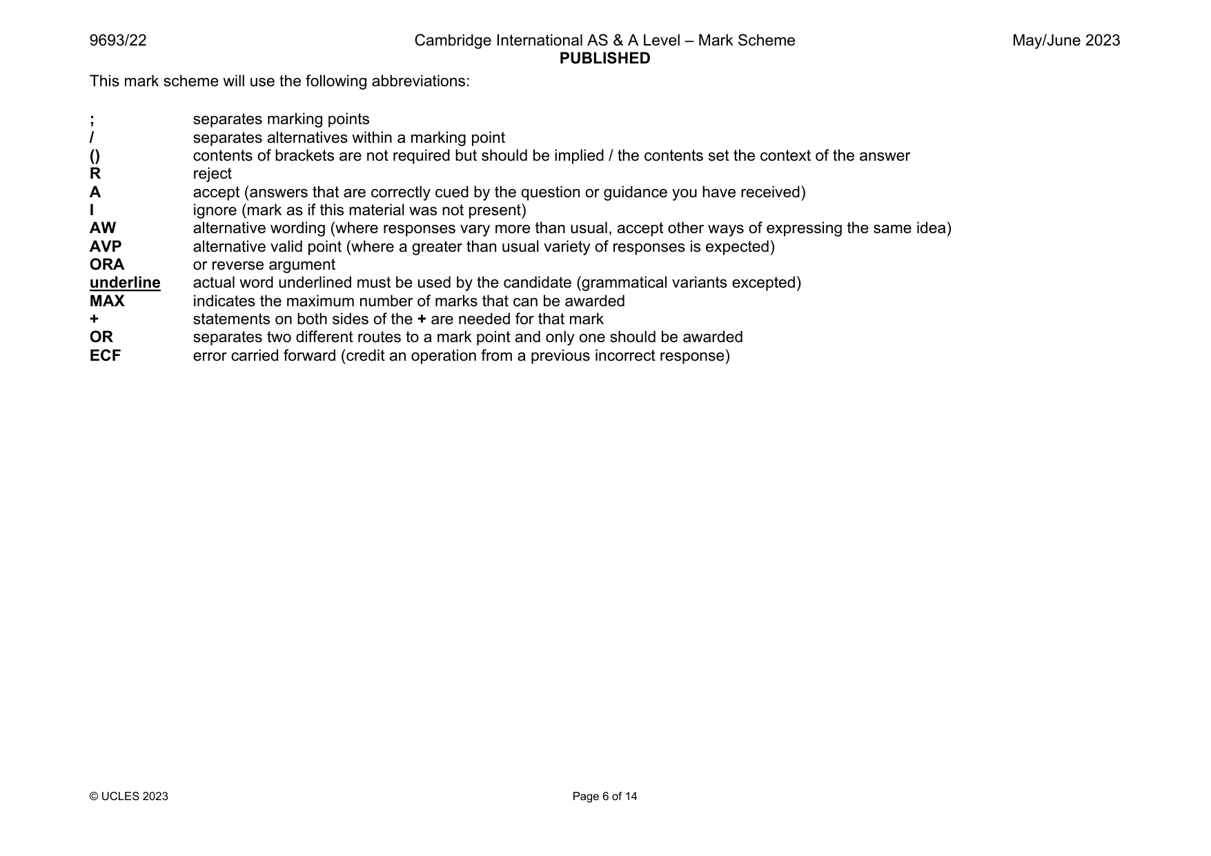 Mark scheme, page 6 of 14