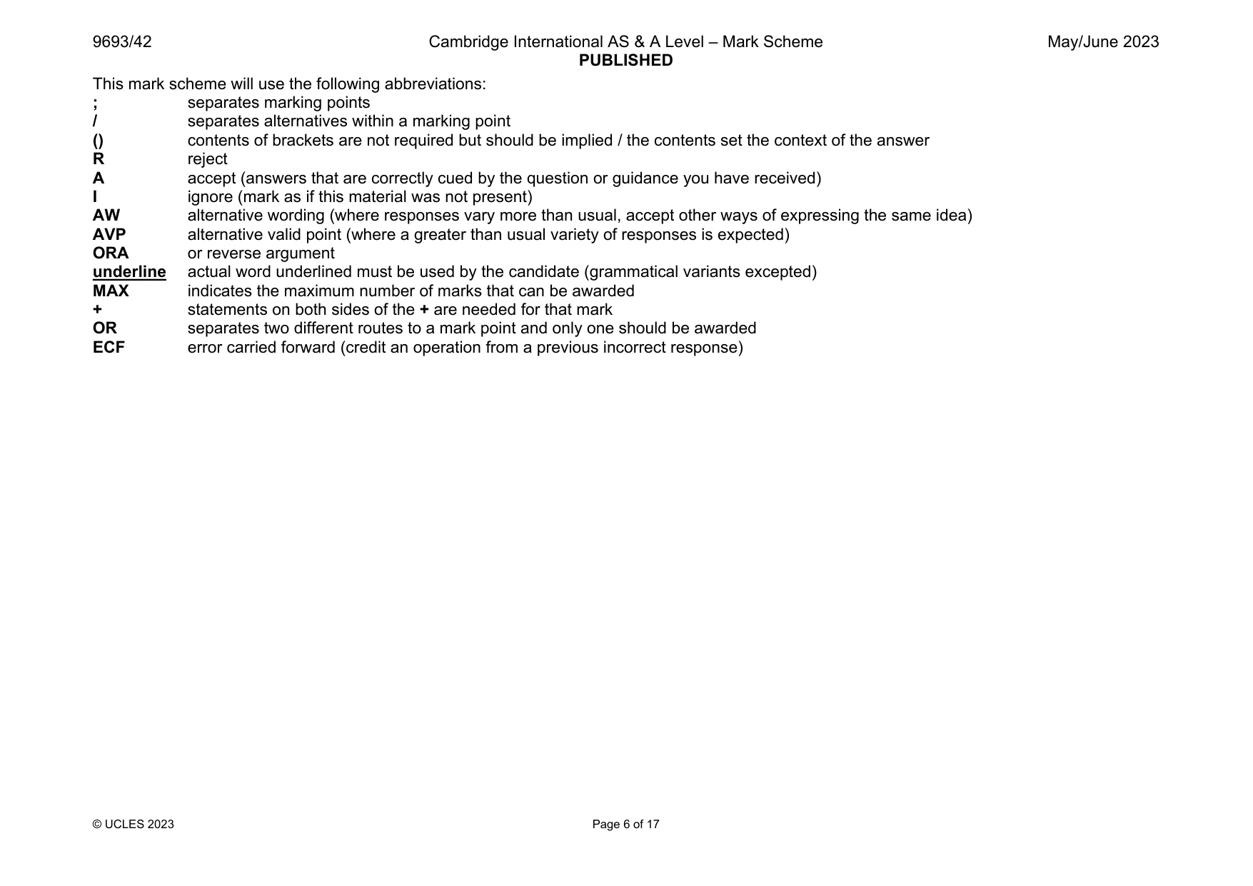 Mark scheme, page 6 of 17