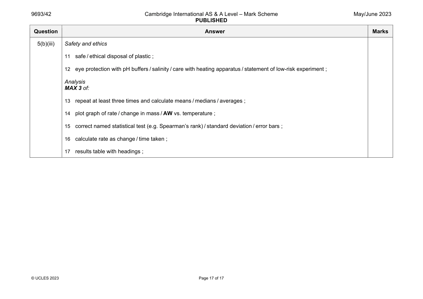 Mark scheme, page 17 of 17