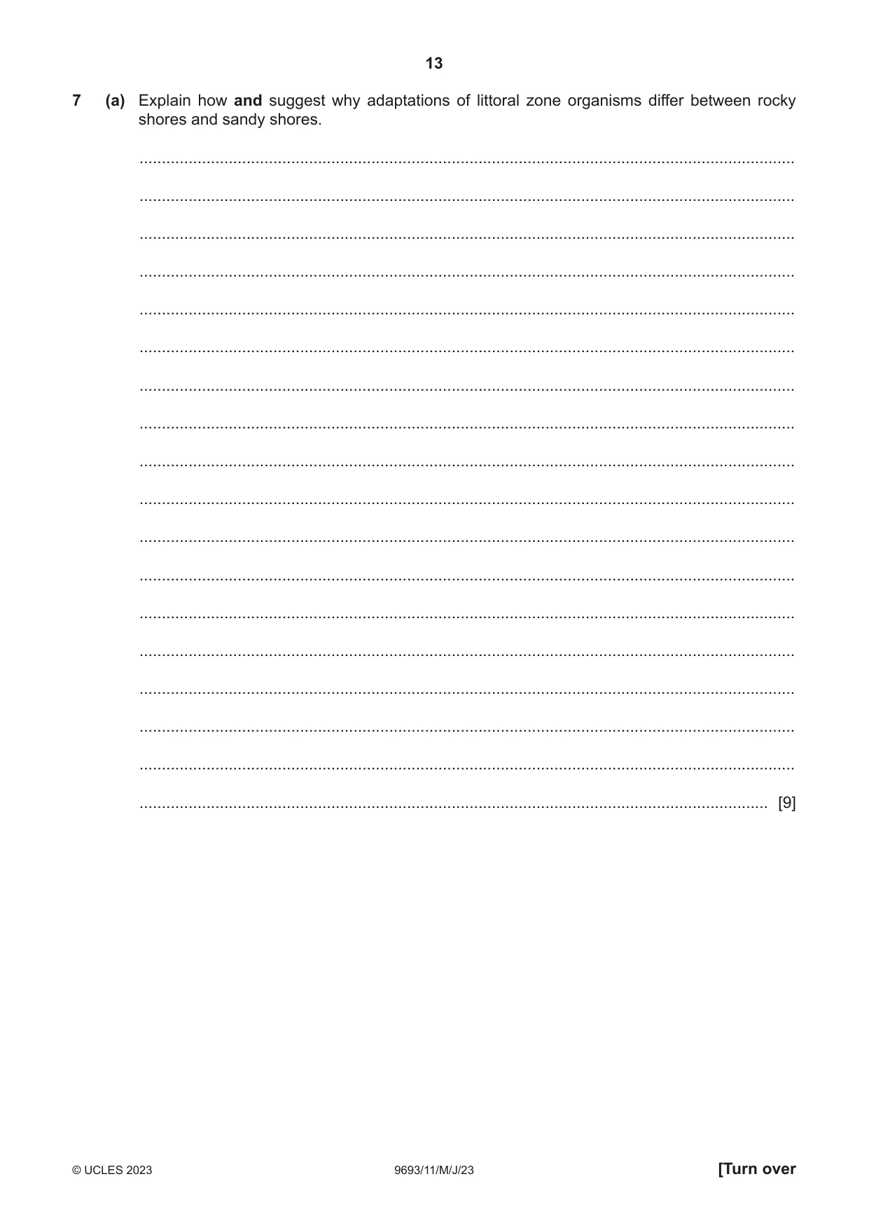 Cambridge A Level Marine Science 9693 2023 May/June Paper 1 · Variant 1 question paper, page 13 of 16