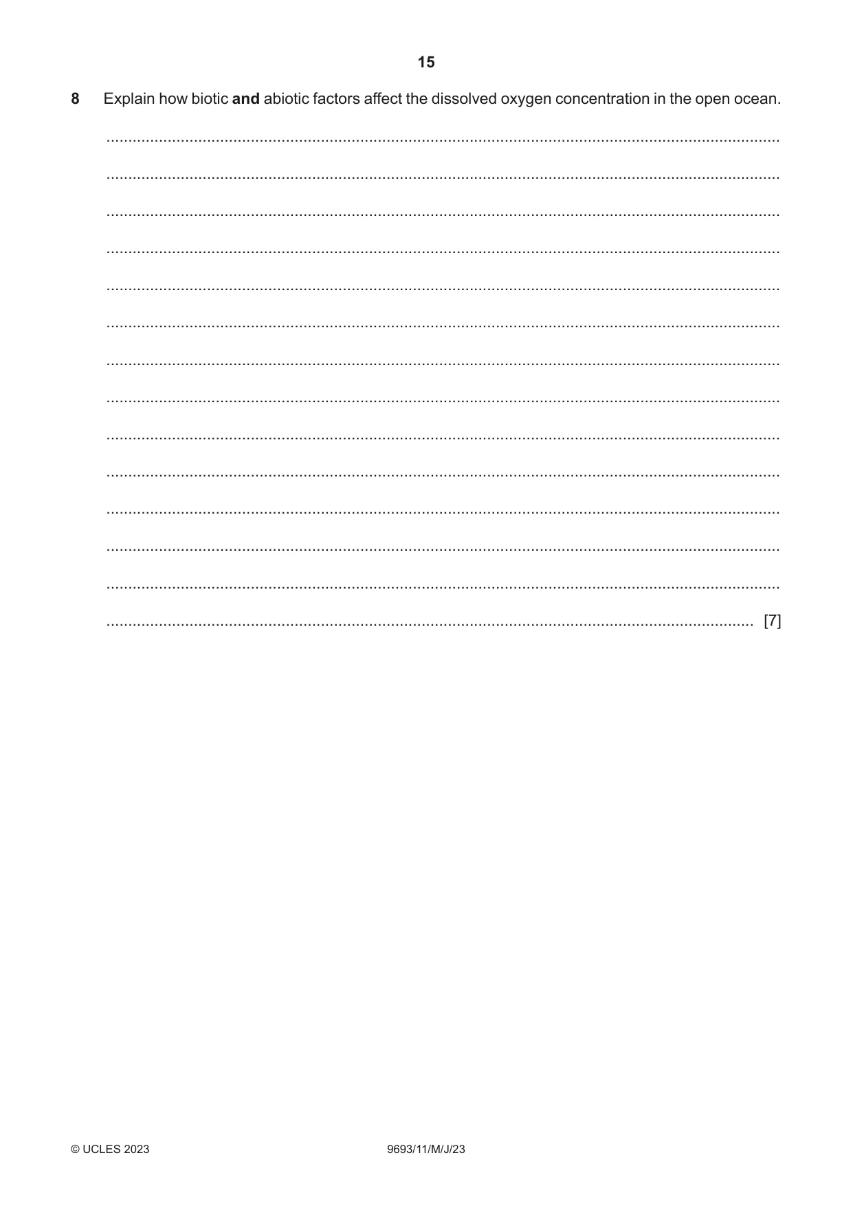 Cambridge A Level Marine Science 9693 2023 May/June Paper 1 · Variant 1 question paper, page 15 of 16