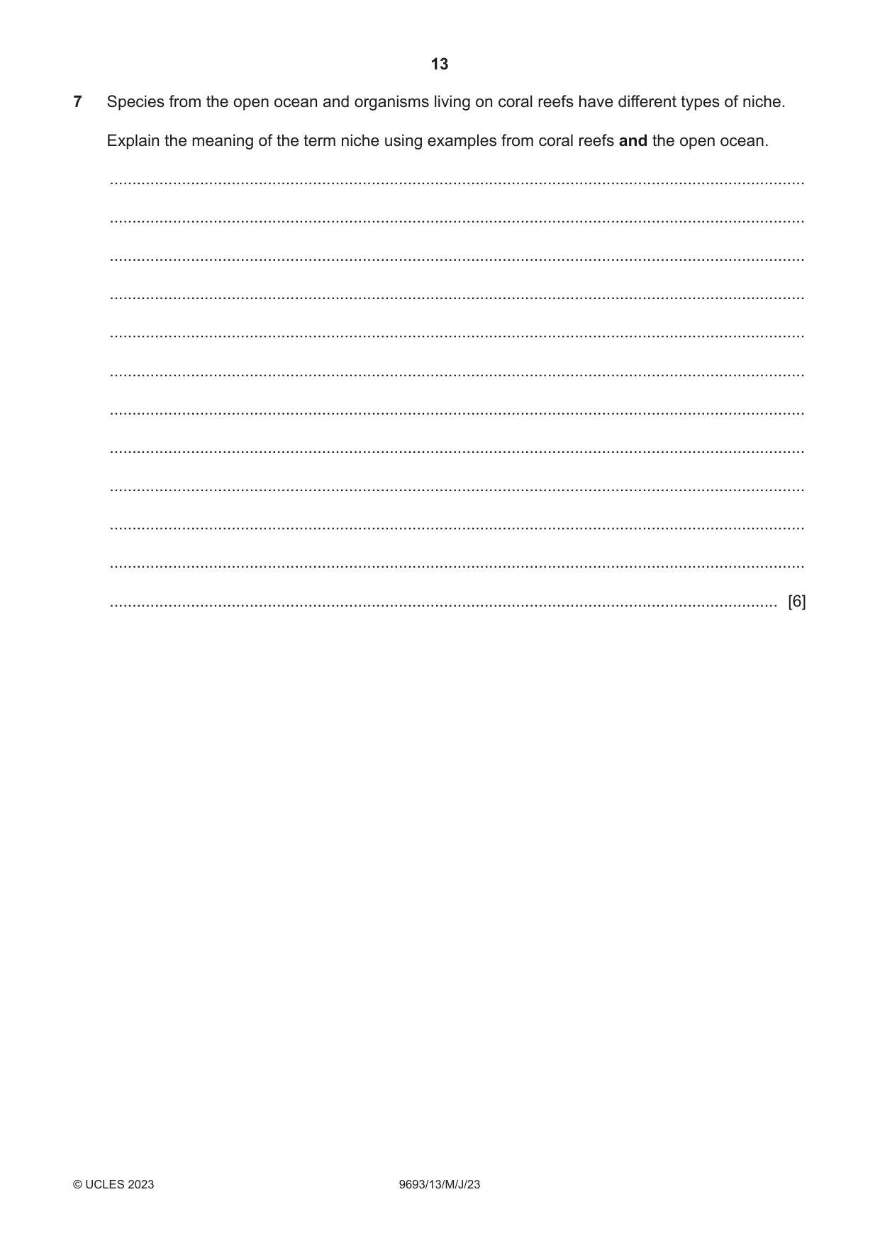 Cambridge A Level Marine Science 9693 2023 May/June Paper 1 · Variant 3 question paper, page 13 of 16