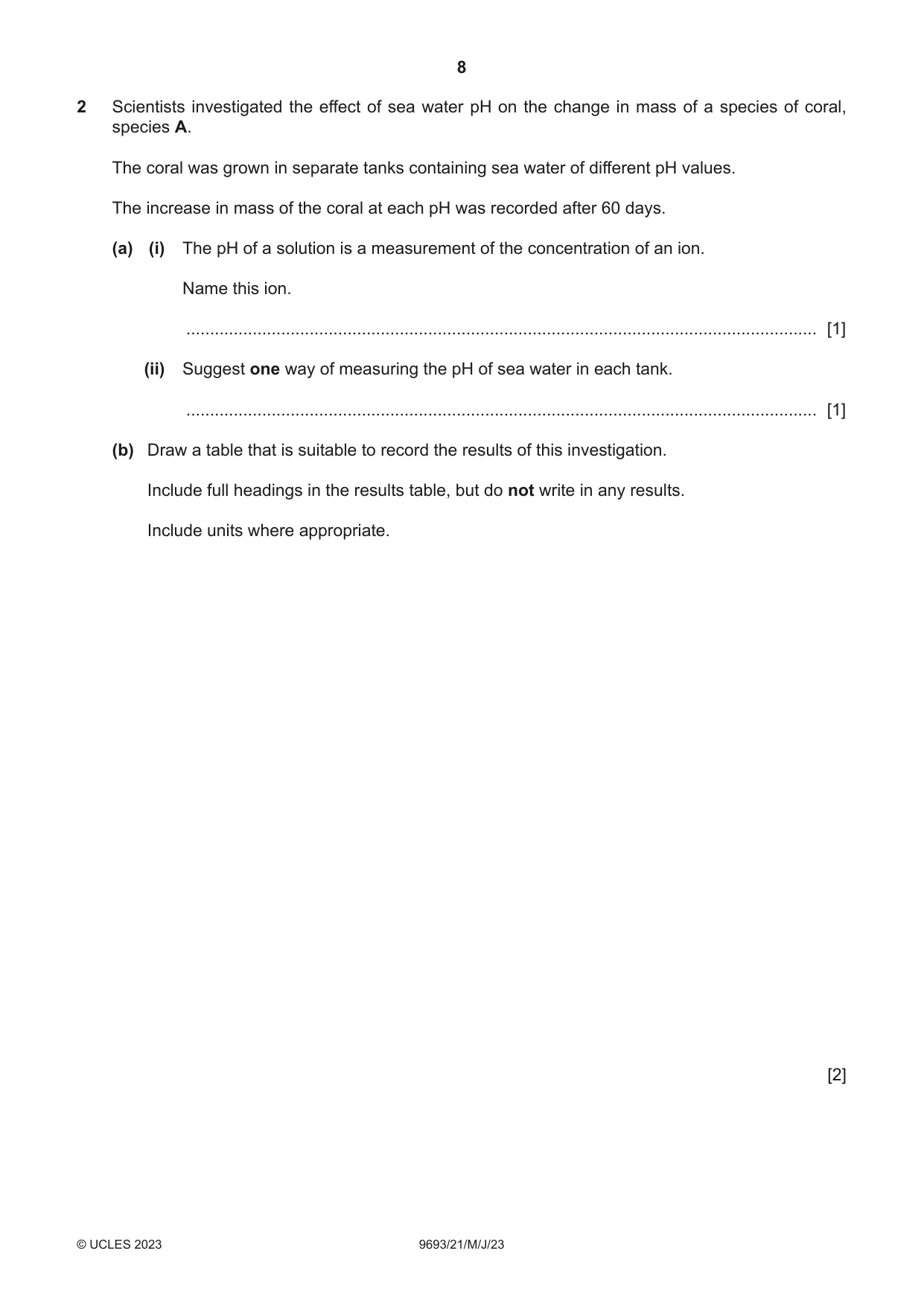Cambridge A Level Marine Science 9693 2023 May/June Paper 2 · Variant 1 question paper, page 8 of 28