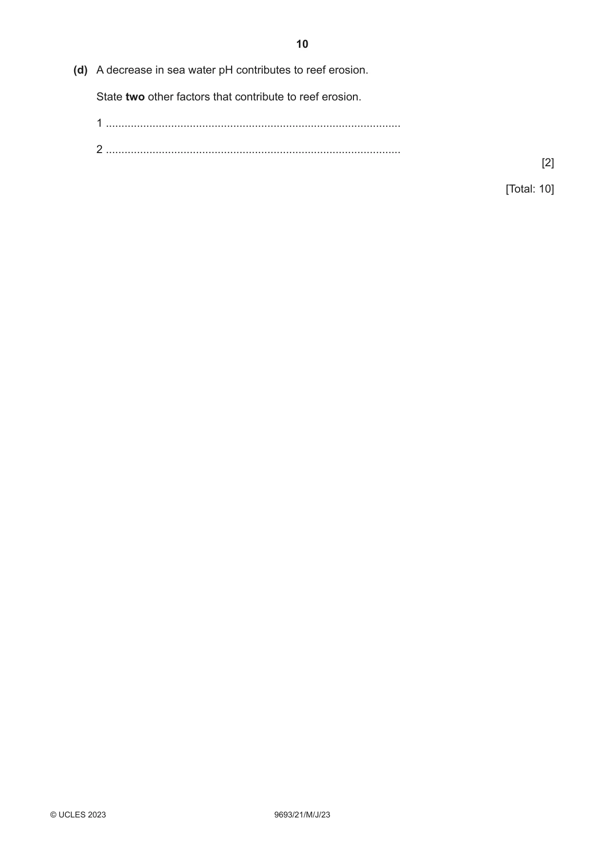 Cambridge A Level Marine Science 9693 2023 May/June Paper 2 · Variant 1 question paper, page 10 of 28