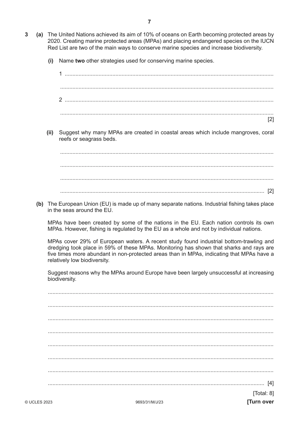 Cambridge A Level Marine Science 9693 2023 May/June Paper 3 · Variant 1 question paper, page 7 of 16