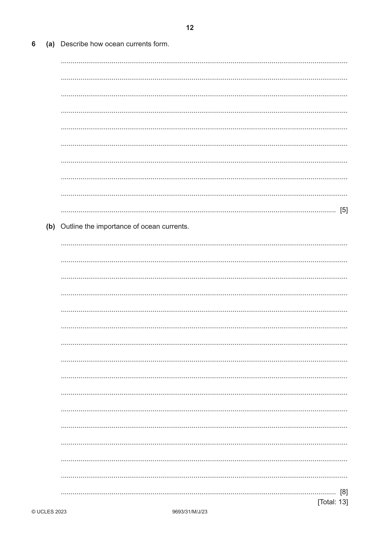 Cambridge A Level Marine Science 9693 2023 May/June Paper 3 · Variant 1 question paper, page 12 of 16