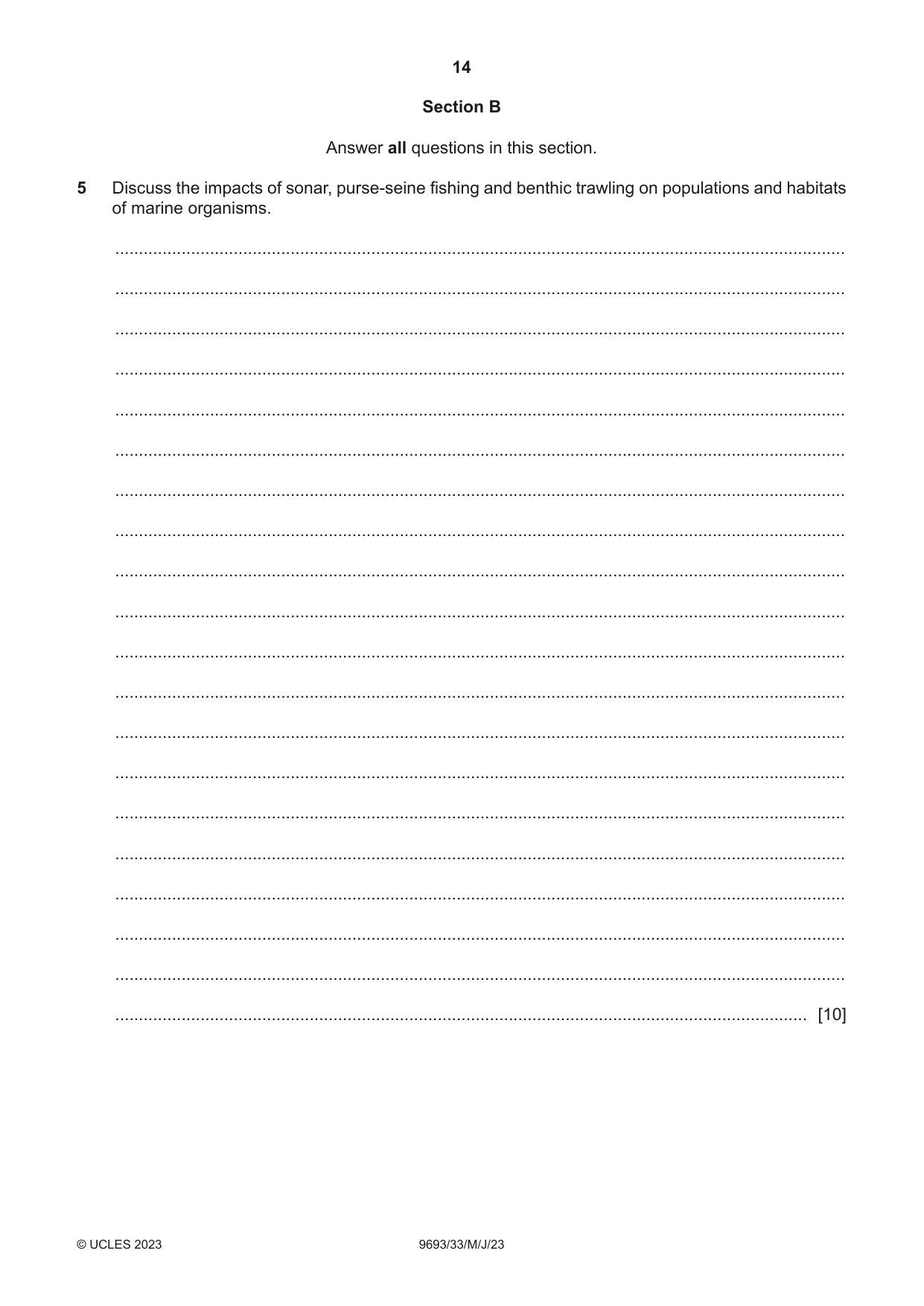 Cambridge A Level Marine Science 9693 2023 May/June Paper 3 · Variant 3 question paper, page 14 of 16