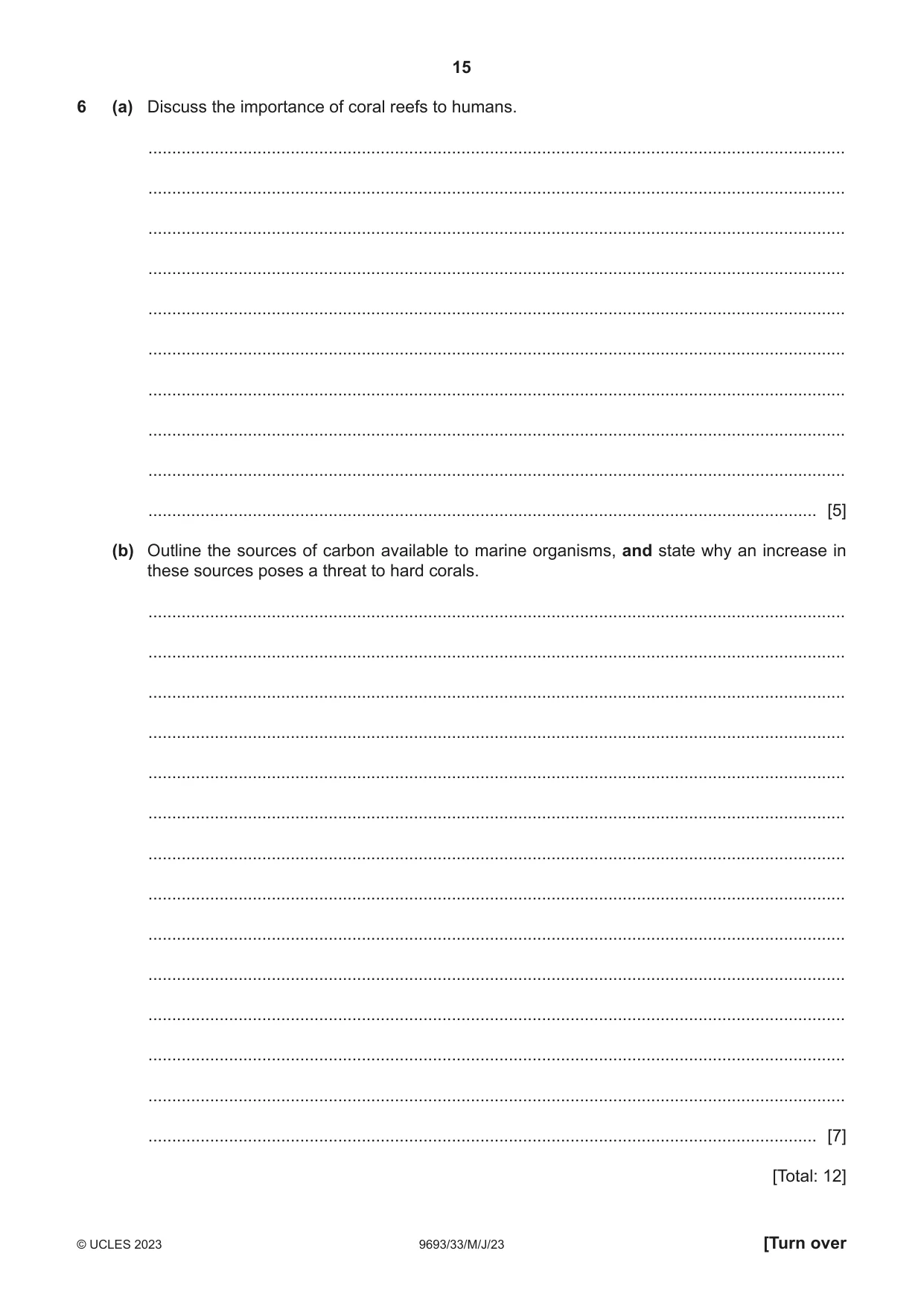 Cambridge A Level Marine Science 9693 2023 May/June Paper 3 · Variant 3 question paper, page 15 of 16