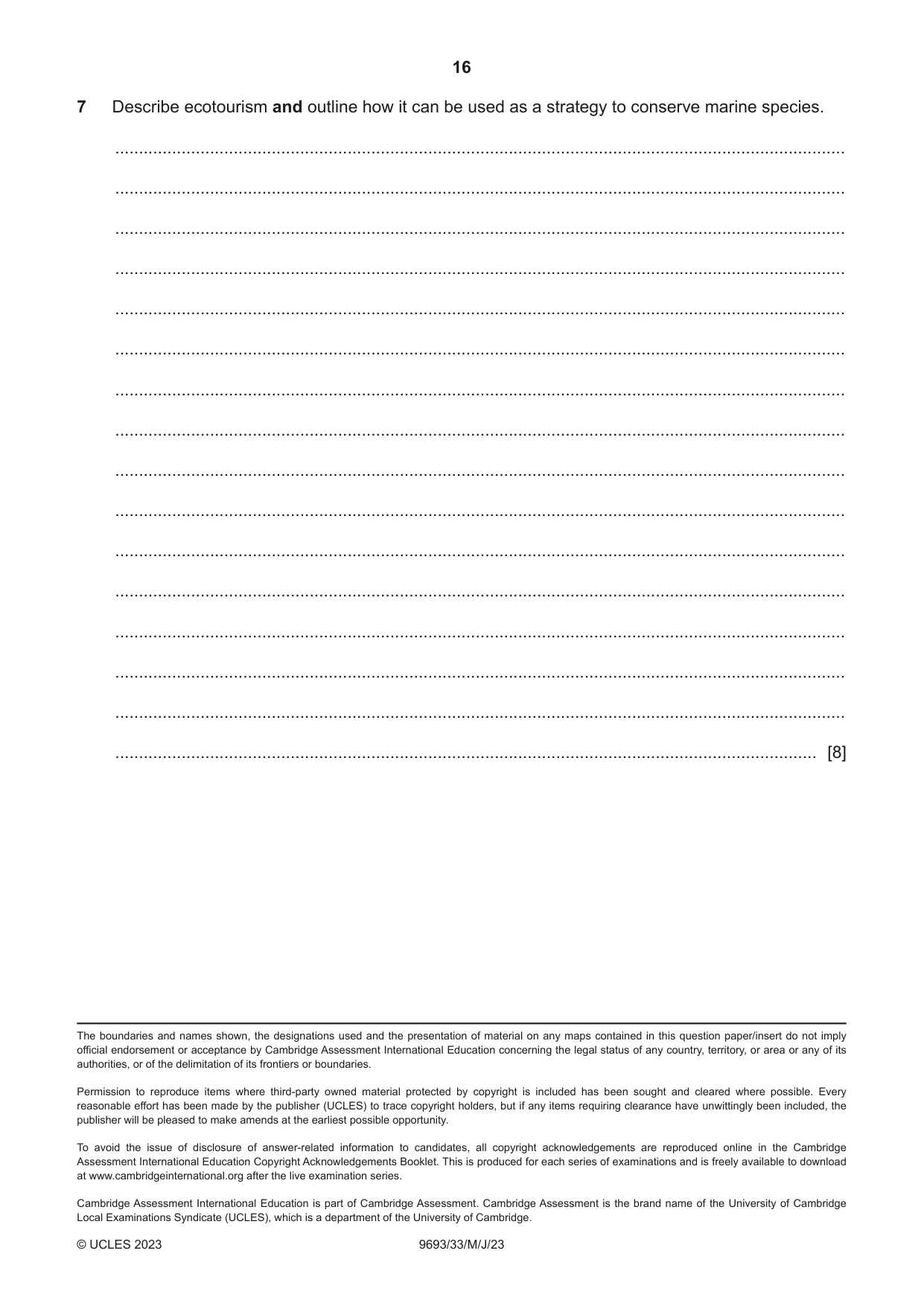 Cambridge A Level Marine Science 9693 2023 May/June Paper 3 · Variant 3 question paper, page 16 of 16