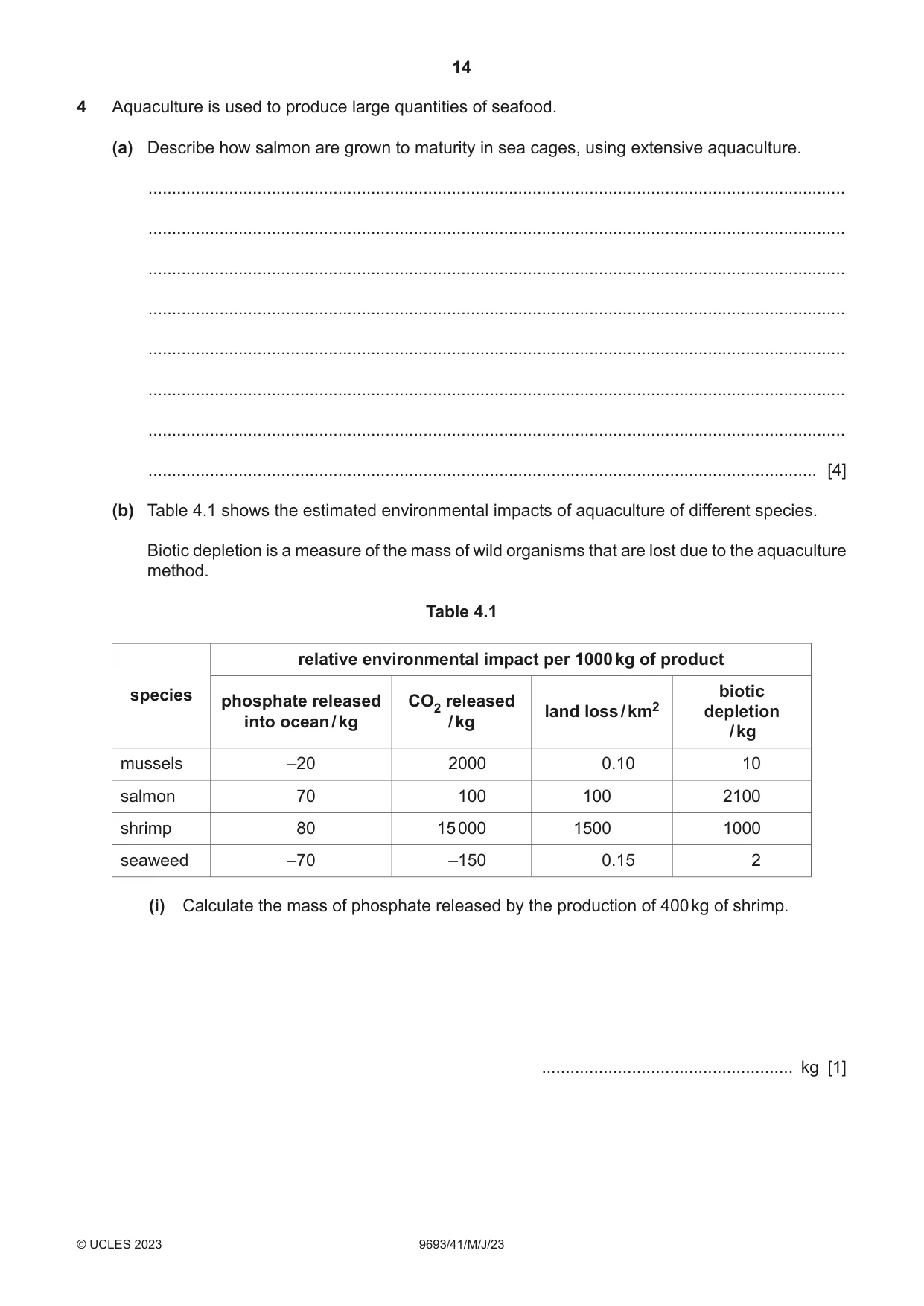 Cambridge A Level Marine Science 9693 2023 May/June Paper 4 · Variant 1 question paper, page 14 of 20