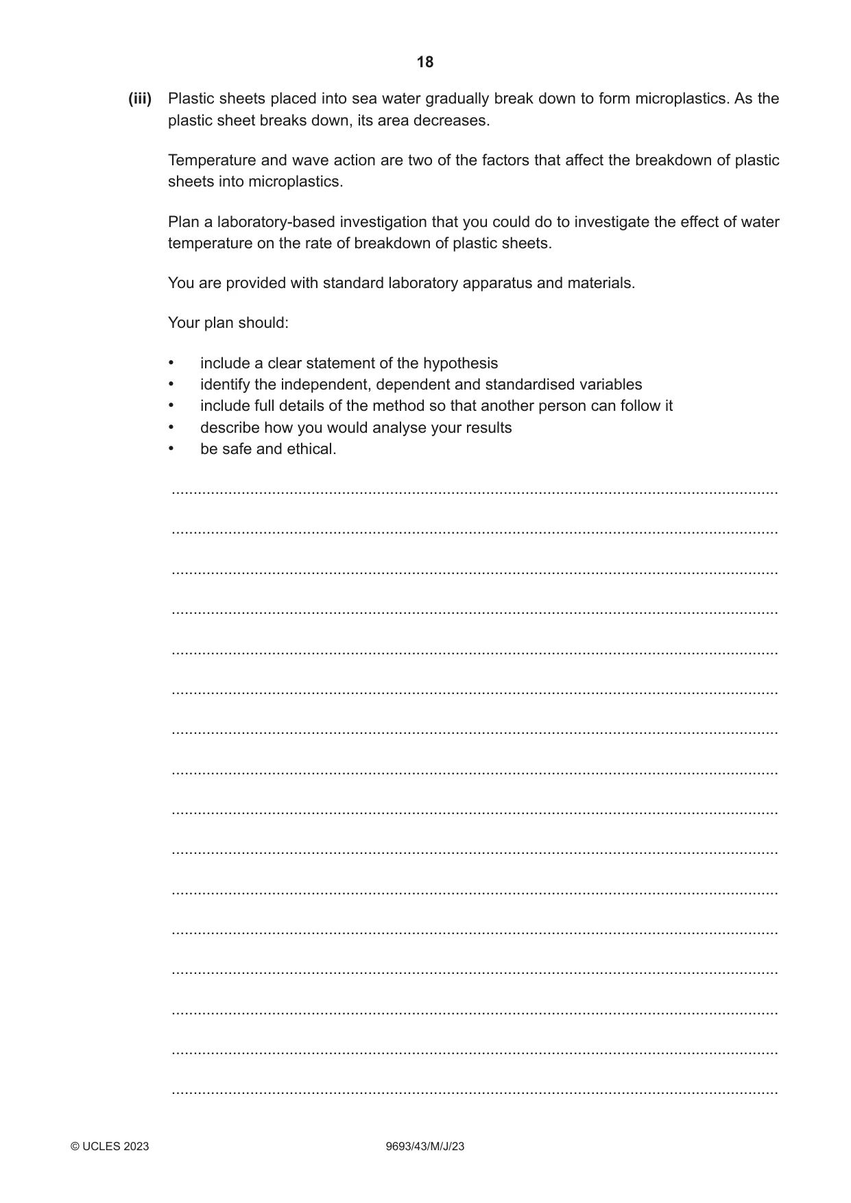 Cambridge A Level Marine Science 9693 2023 May/June Paper 4 · Variant 3 question paper, page 18 of 20