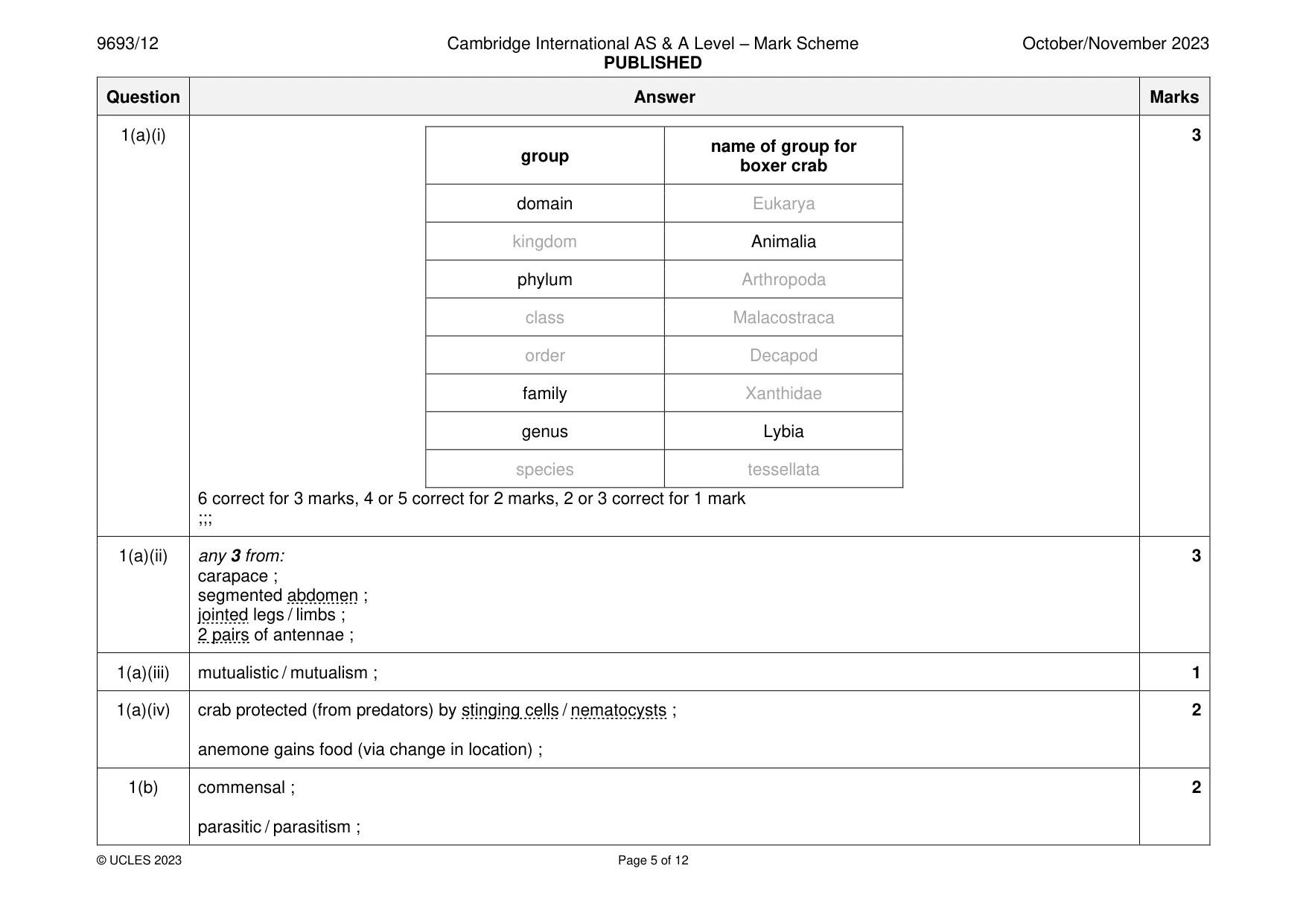 Mark scheme, page 5 of 12