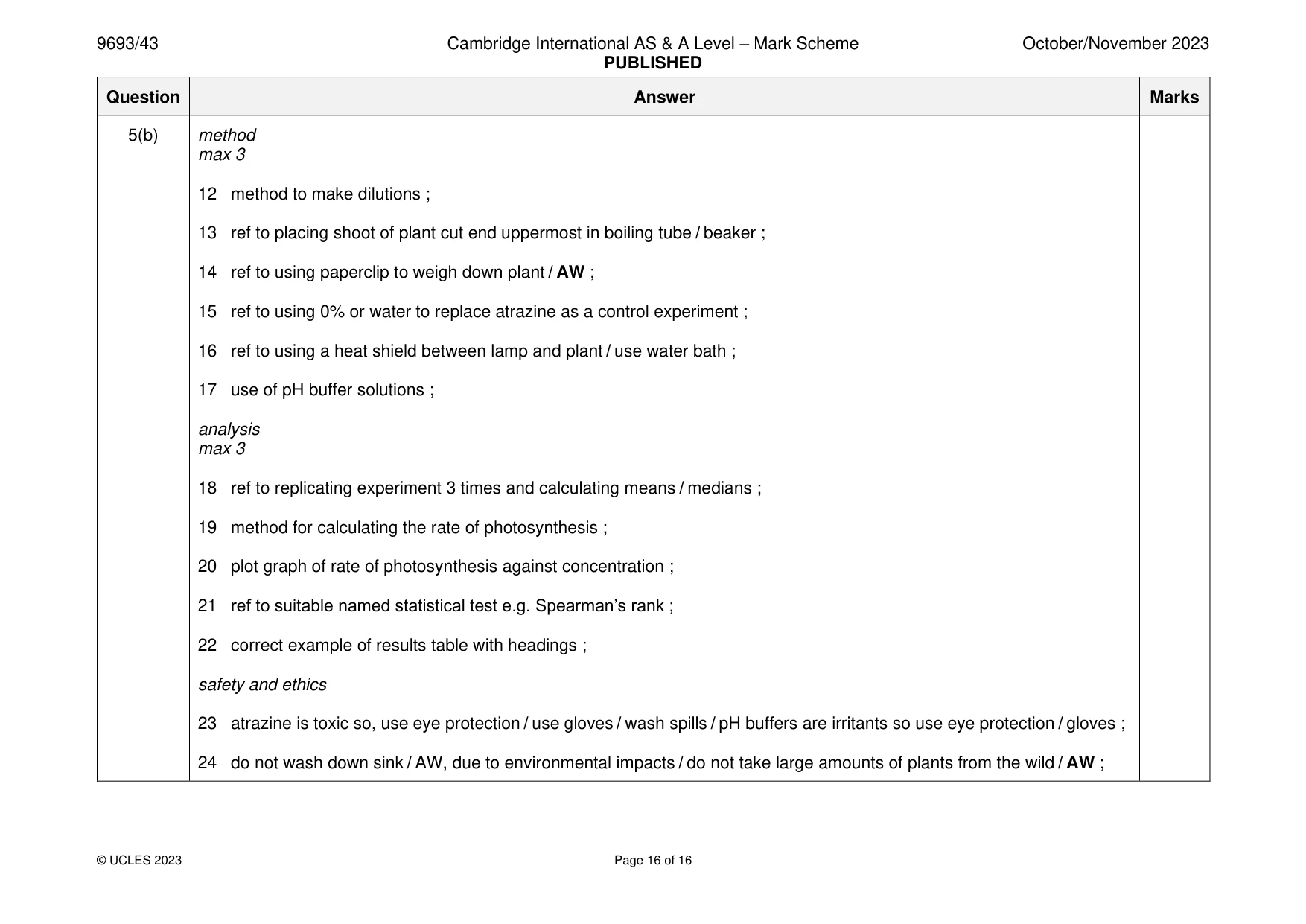 Mark scheme, page 16 of 16