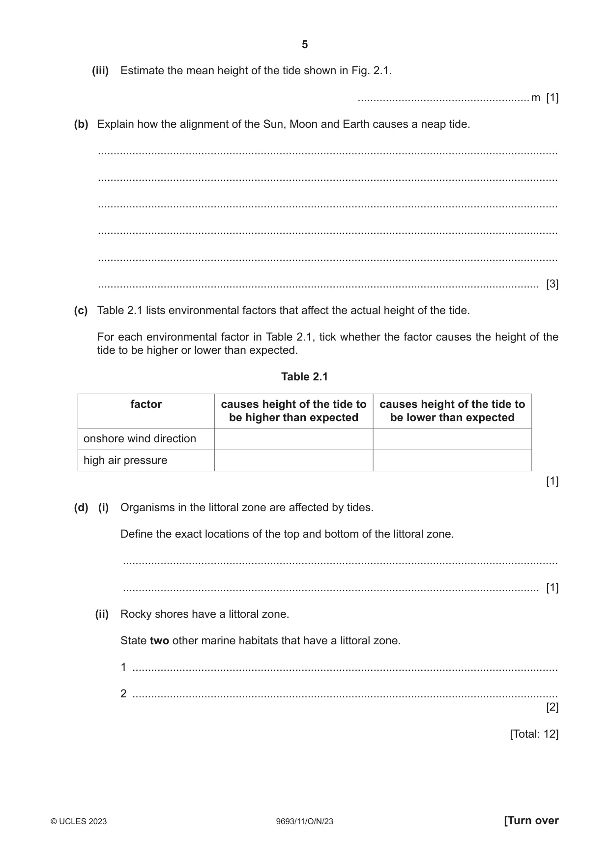 Cambridge A Level Marine Science 9693 2023 Oct/Nov Paper 1 · Variant 1 question paper, page 5 of 16
