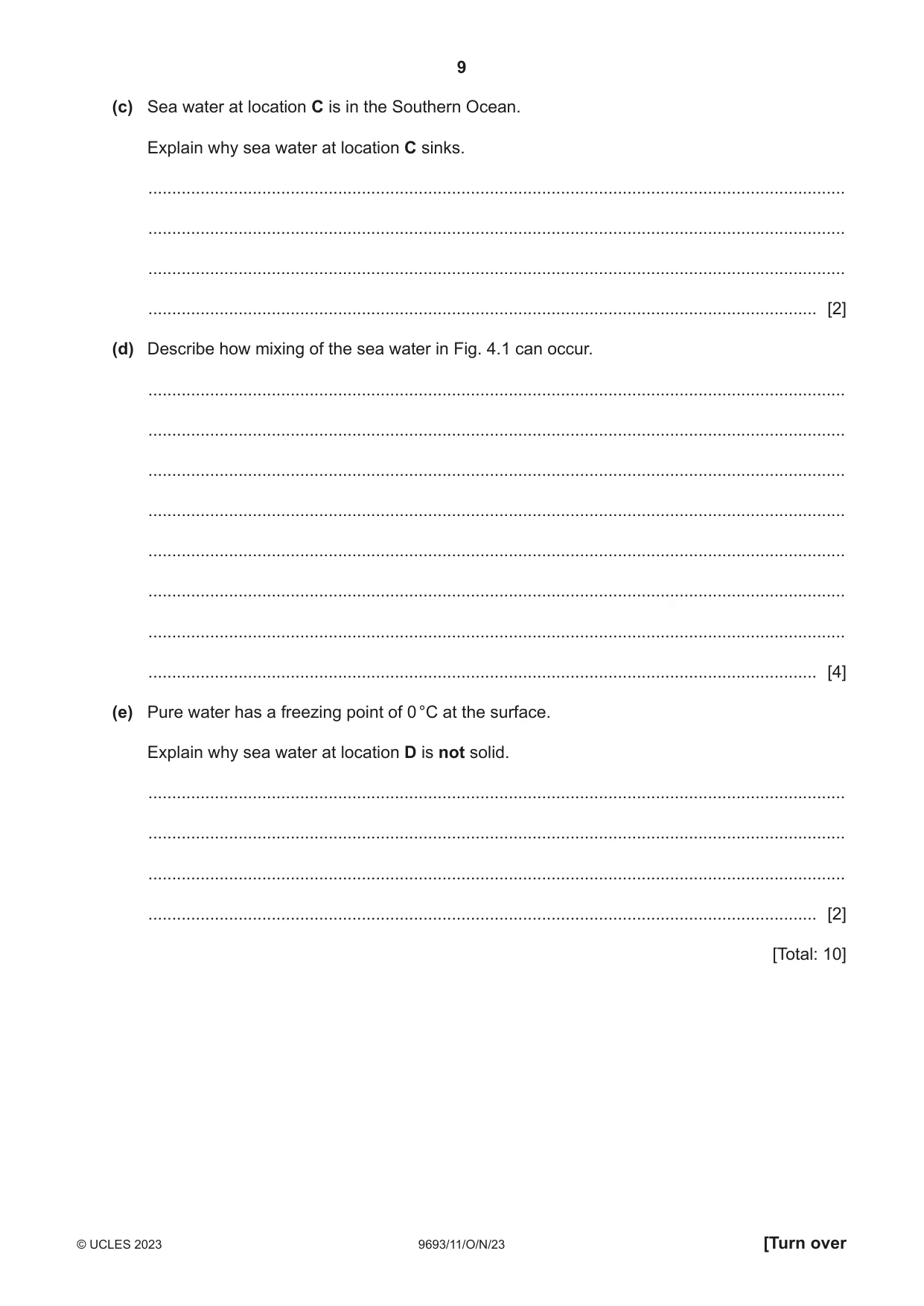 Cambridge A Level Marine Science 9693 2023 Oct/Nov Paper 1 · Variant 1 question paper, page 9 of 16