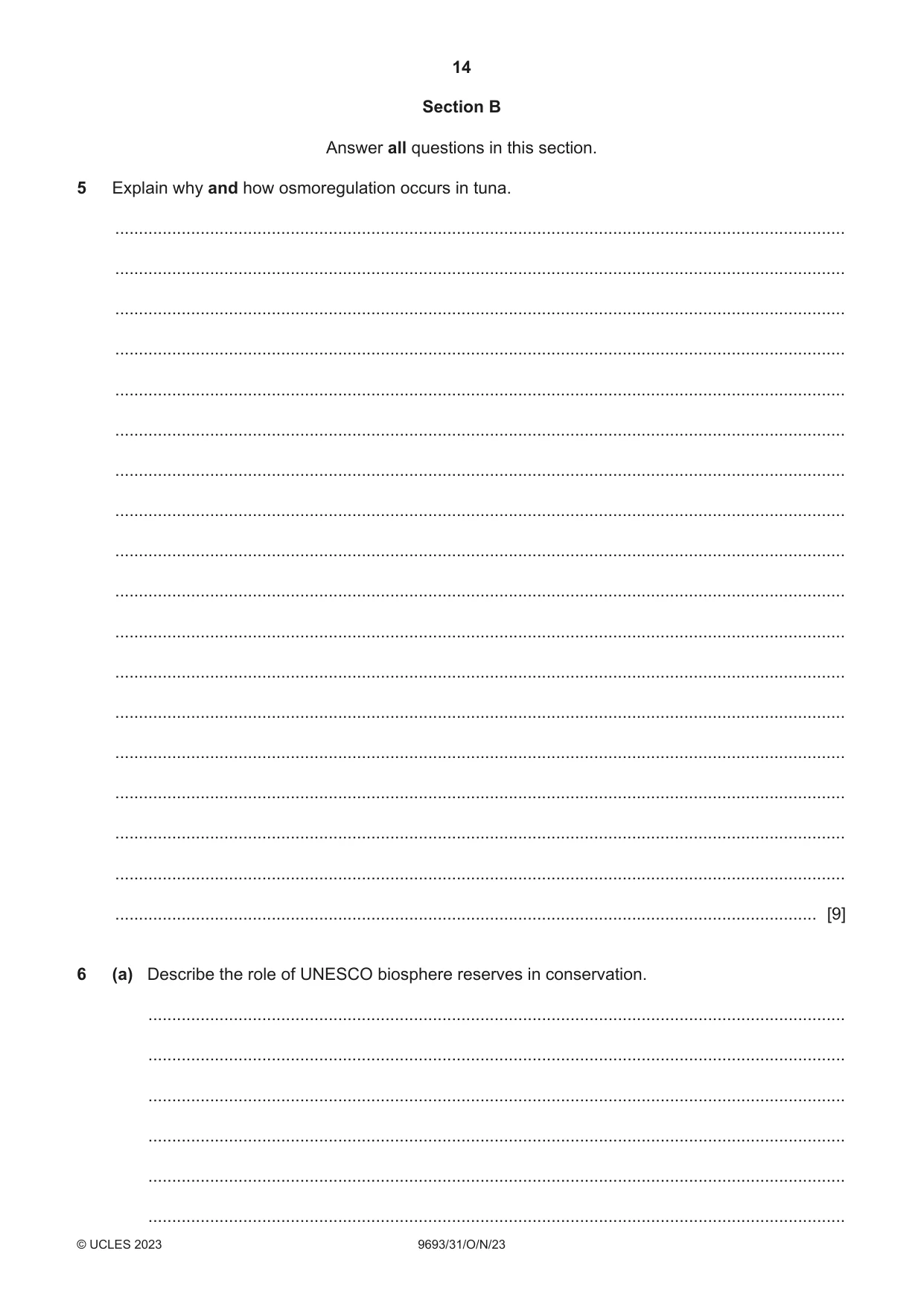 Cambridge A Level Marine Science 9693 2023 Oct/Nov Paper 3 · Variant 1 question paper, page 14 of 16