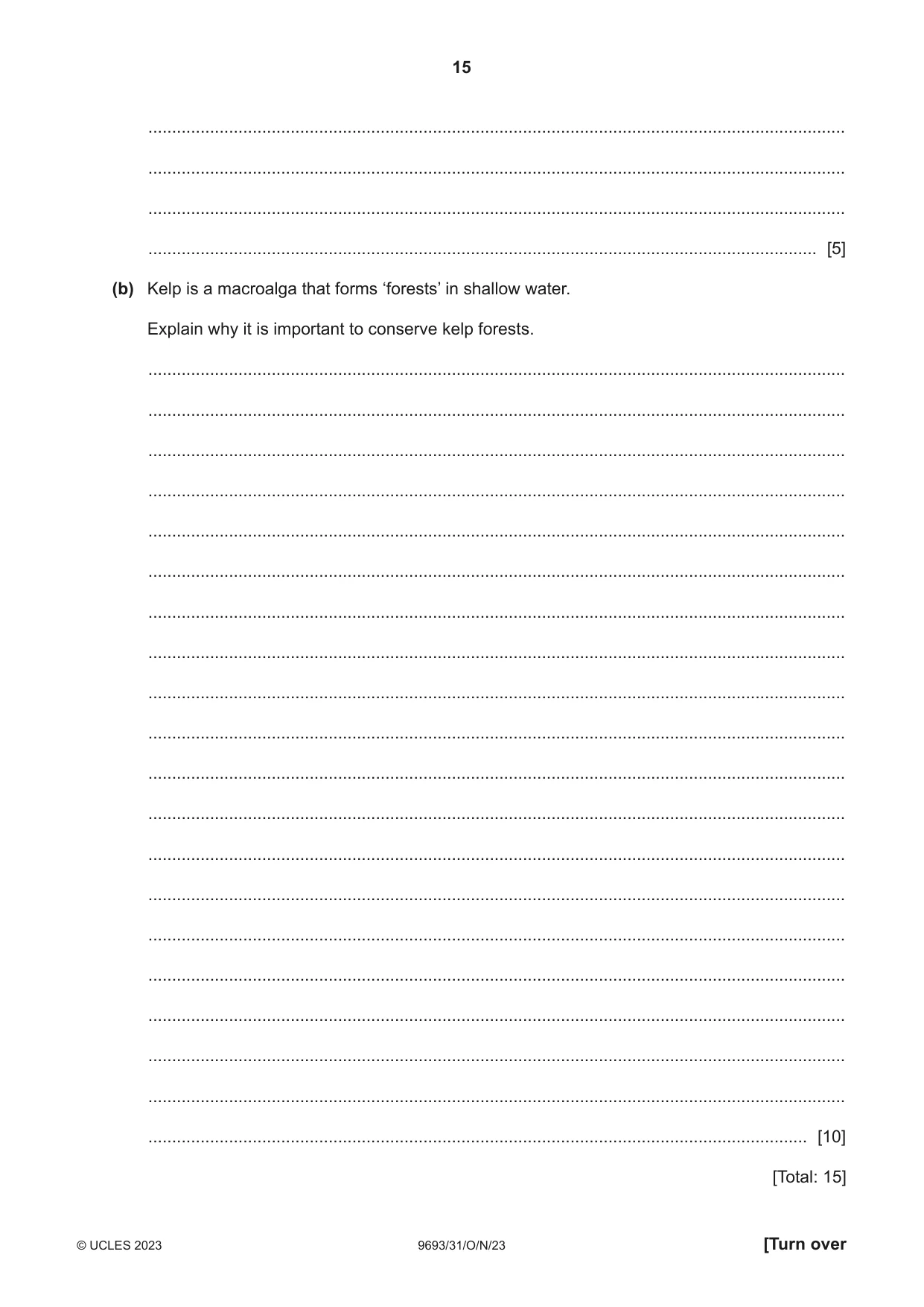 Cambridge A Level Marine Science 9693 2023 Oct/Nov Paper 3 · Variant 1 question paper, page 15 of 16