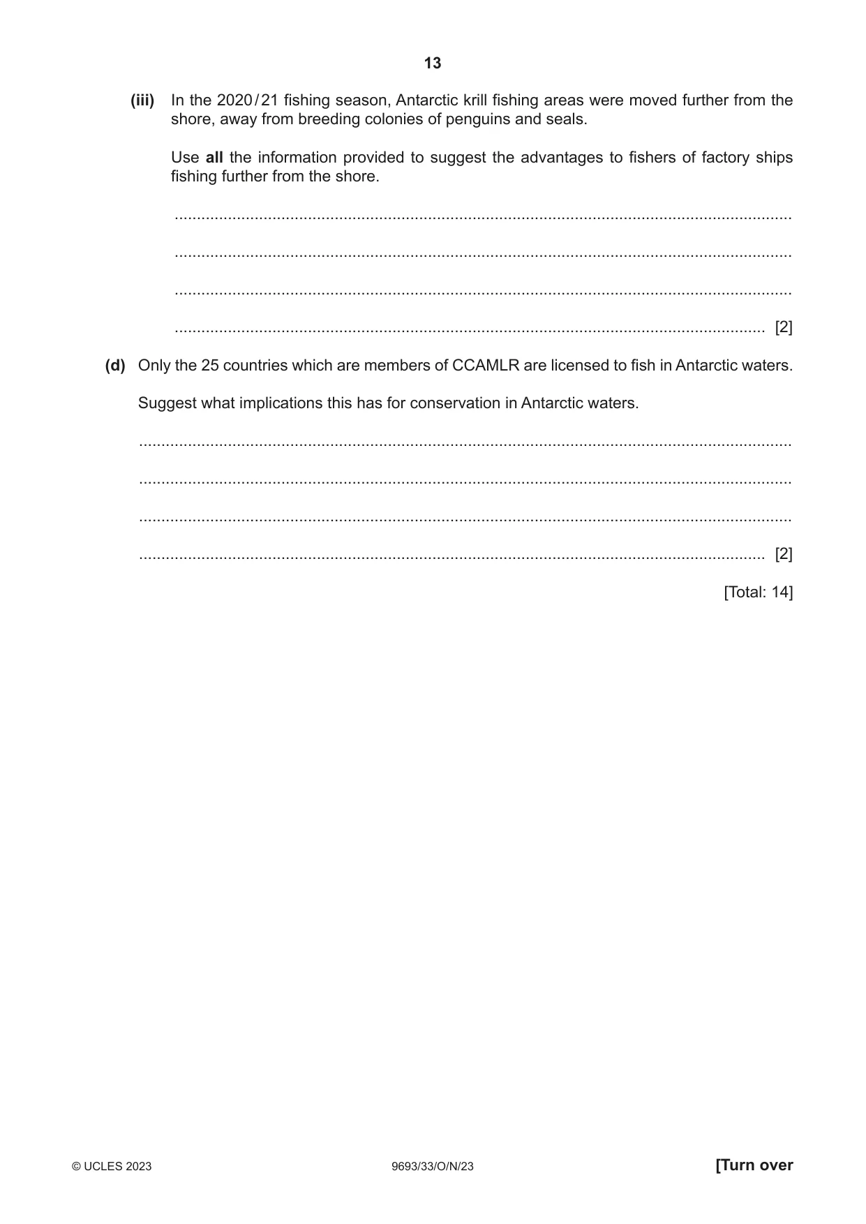 Cambridge A Level Marine Science 9693 2023 Oct/Nov Paper 3 · Variant 3 question paper, page 13 of 16