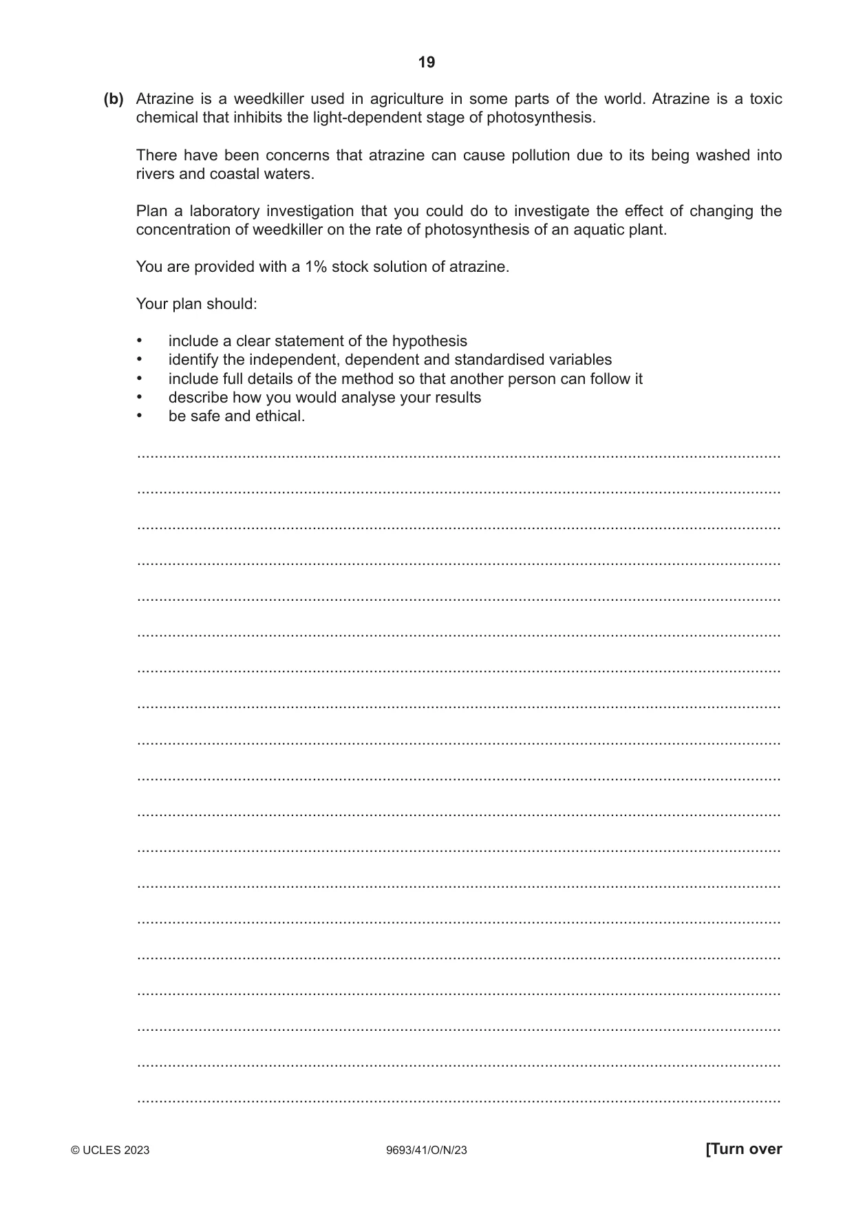Cambridge A Level Marine Science 9693 2023 Oct/Nov Paper 4 · Variant 1 question paper, page 19 of 20