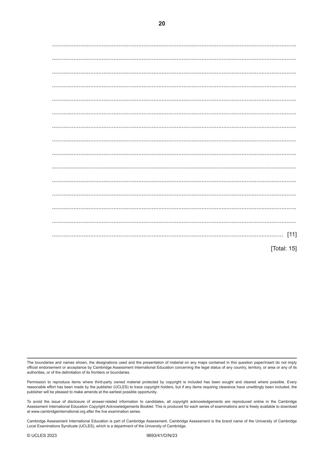Cambridge A Level Marine Science 9693 2023 Oct/Nov Paper 4 · Variant 1 question paper, page 20 of 20