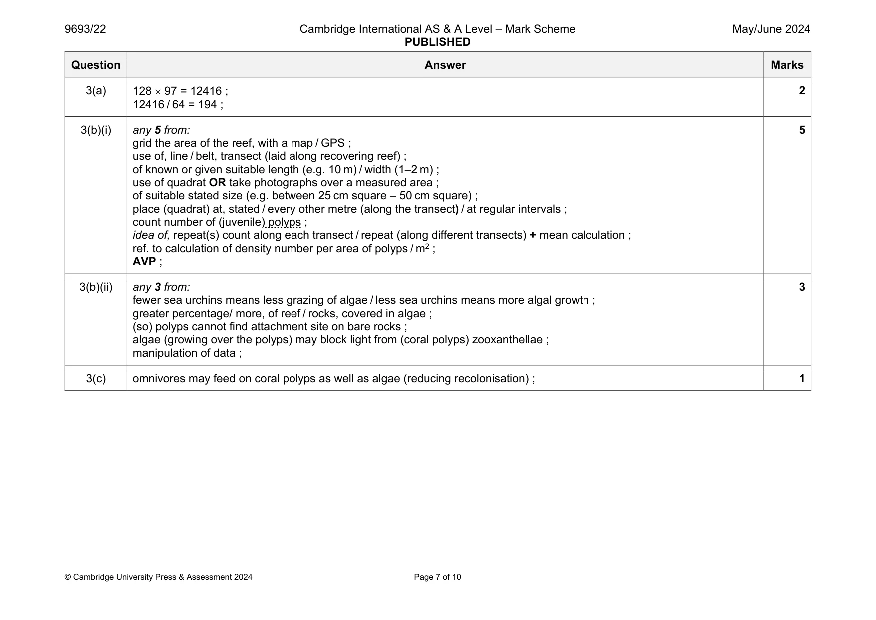 Mark scheme, page 7 of 10