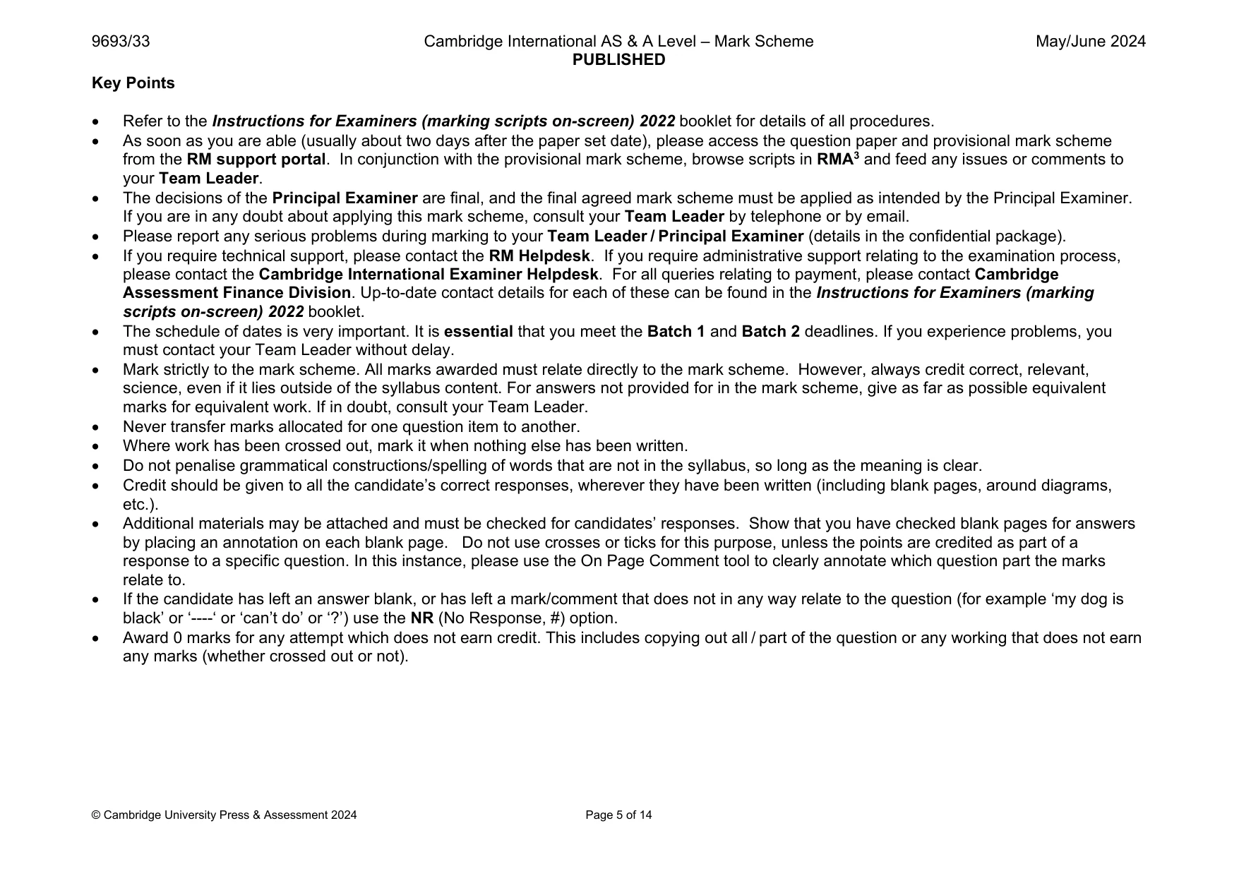 Mark scheme, page 5 of 14