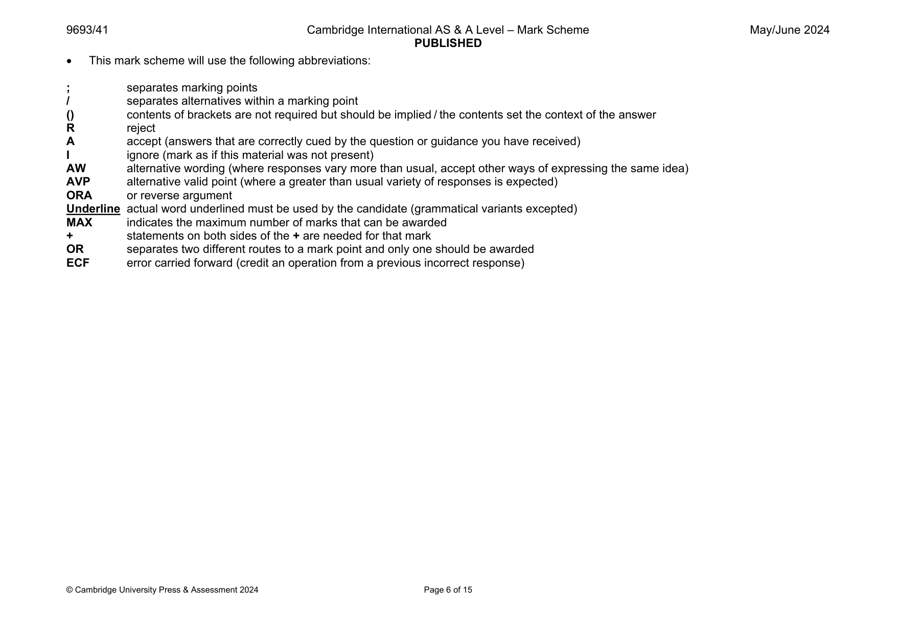 Mark scheme, page 6 of 15
