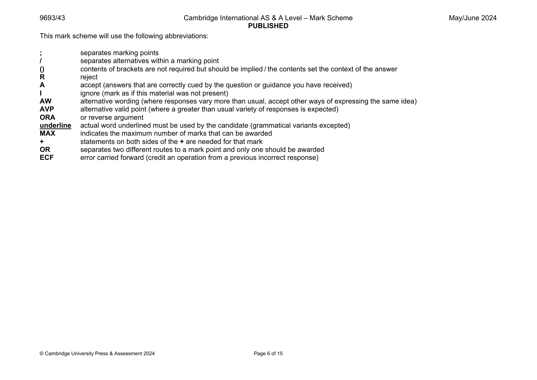 Mark scheme, page 6 of 15