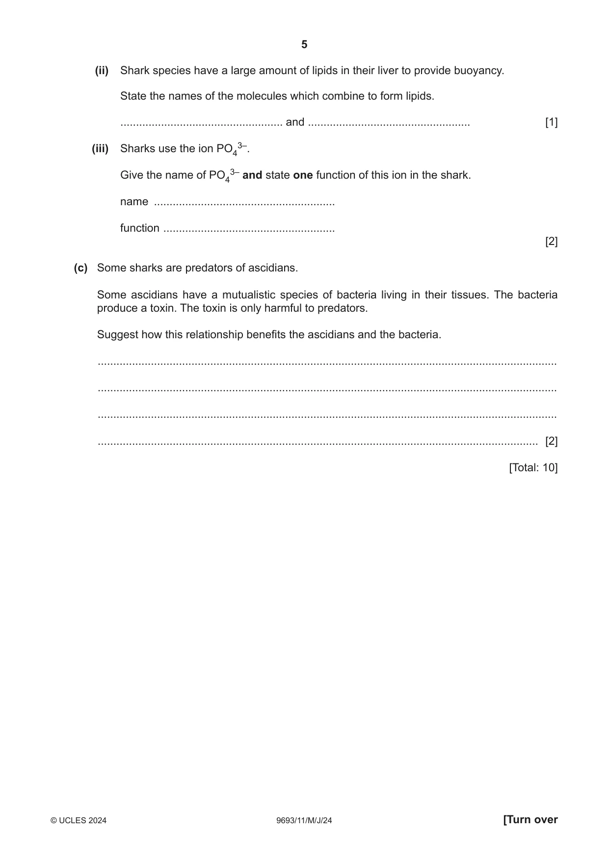 Cambridge A Level Marine Science 9693 2024 May/June Paper 1 · Variant 1 question paper, page 5 of 16
