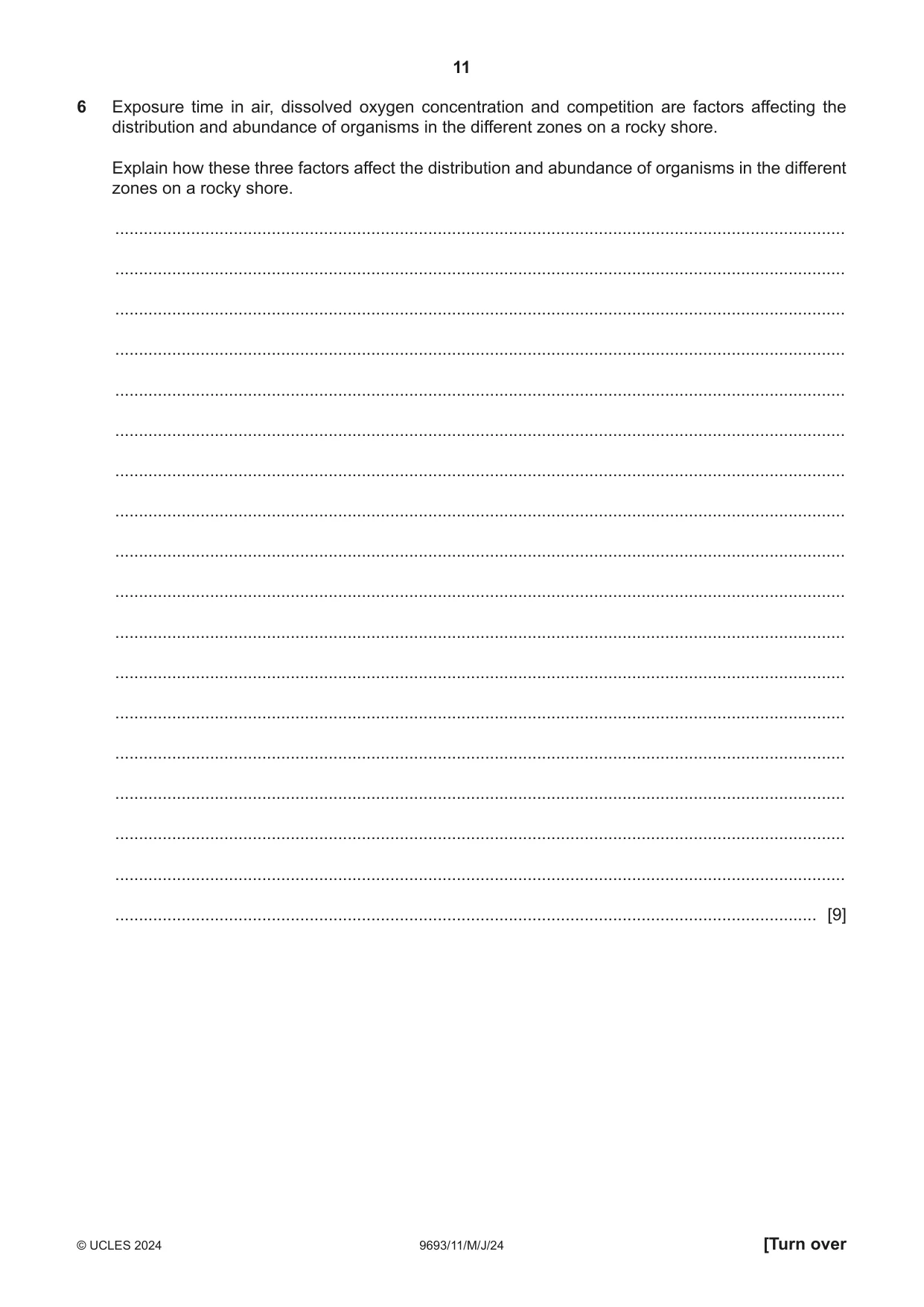 Cambridge A Level Marine Science 9693 2024 May/June Paper 1 · Variant 1 question paper, page 11 of 16