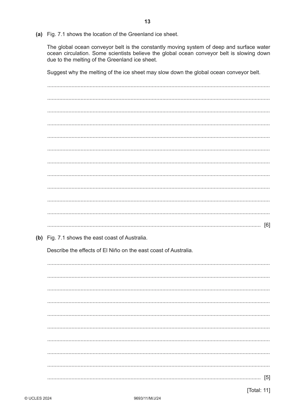 Cambridge A Level Marine Science 9693 2024 May/June Paper 1 · Variant 1 question paper, page 13 of 16