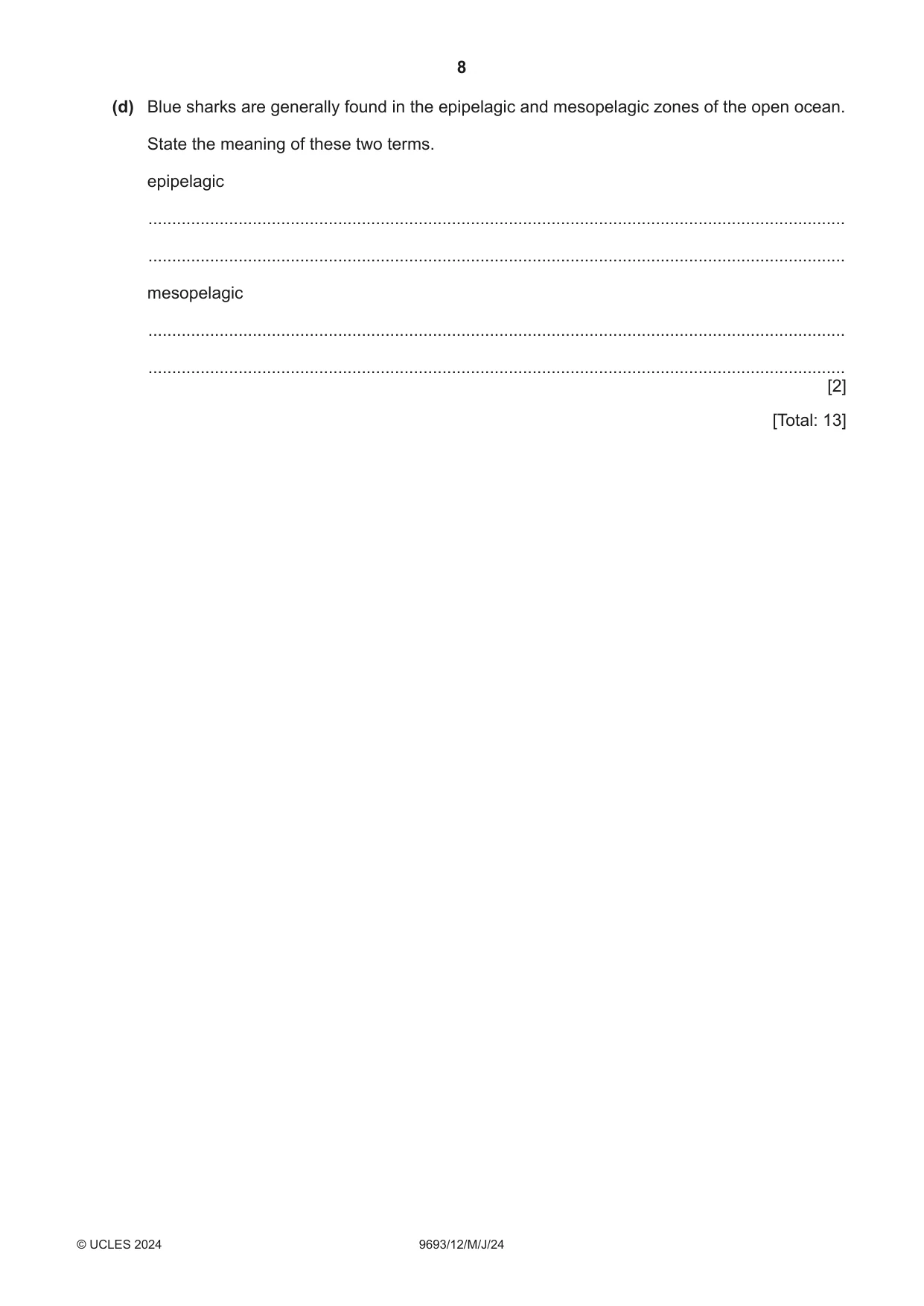 Cambridge A Level Marine Science 9693 2024 May/June Paper 1 · Variant 2 question paper, page 8 of 16