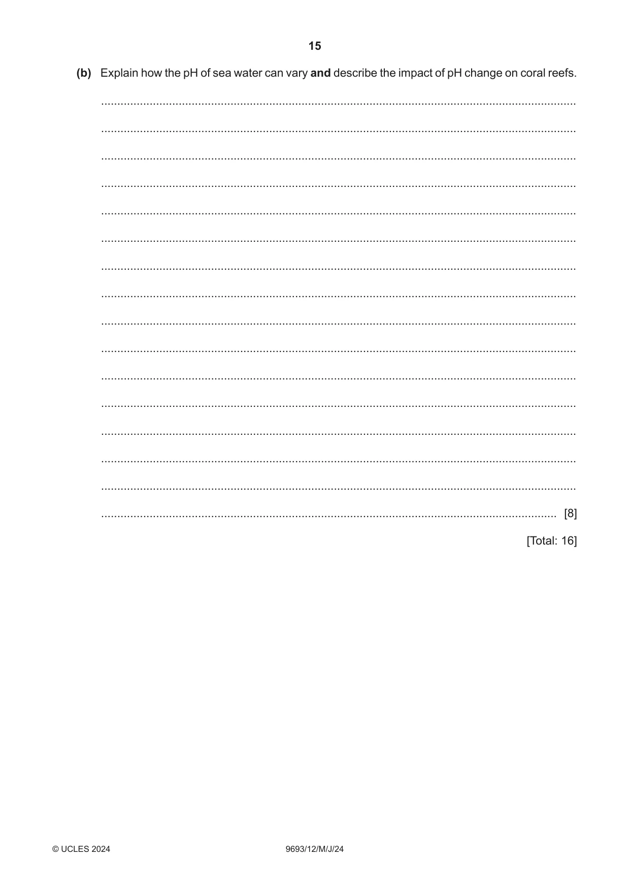 Cambridge A Level Marine Science 9693 2024 May/June Paper 1 · Variant 2 question paper, page 15 of 16