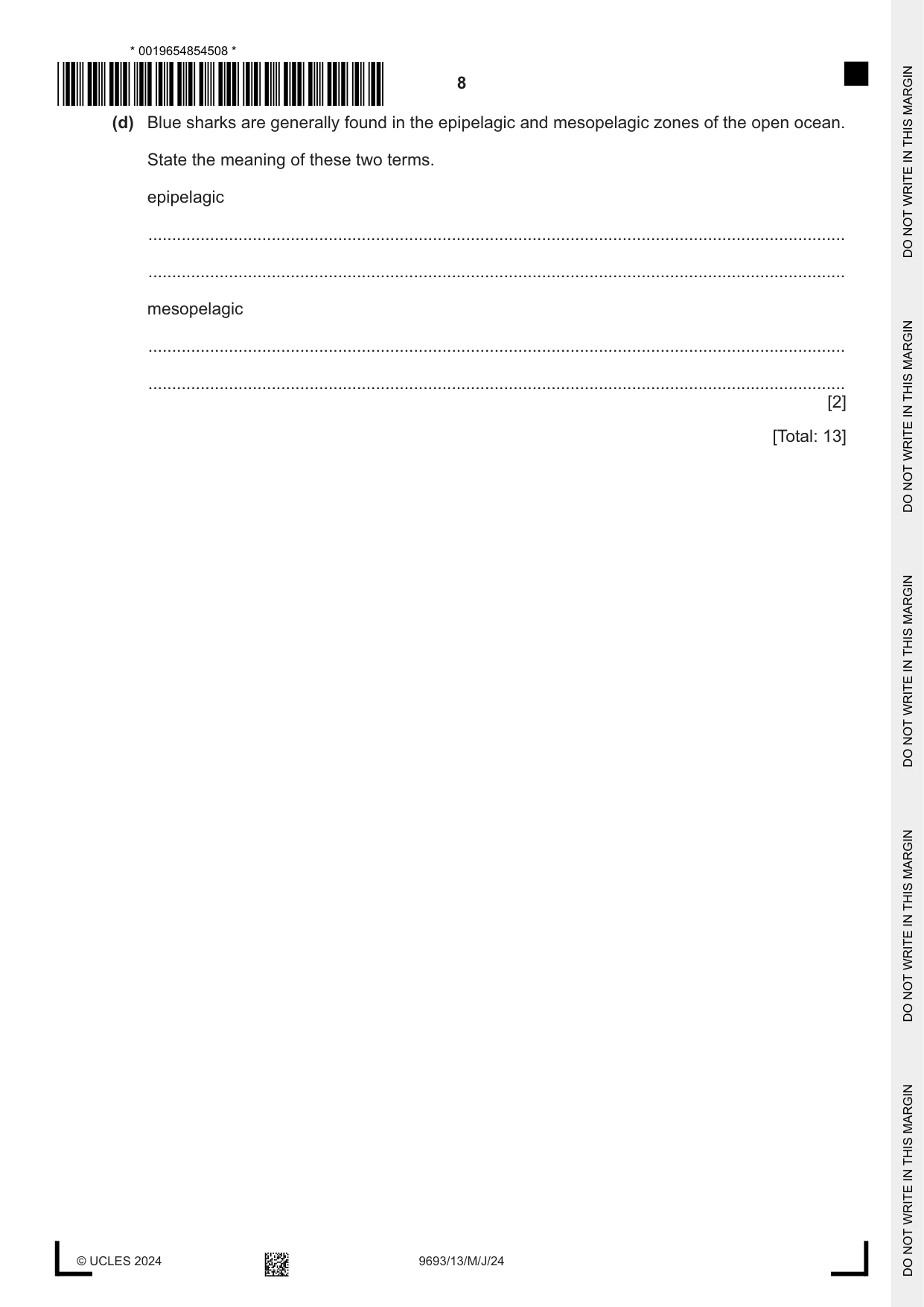 Cambridge A Level Marine Science 9693 2024 May/June Paper 1 · Variant 3 question paper, page 8 of 16