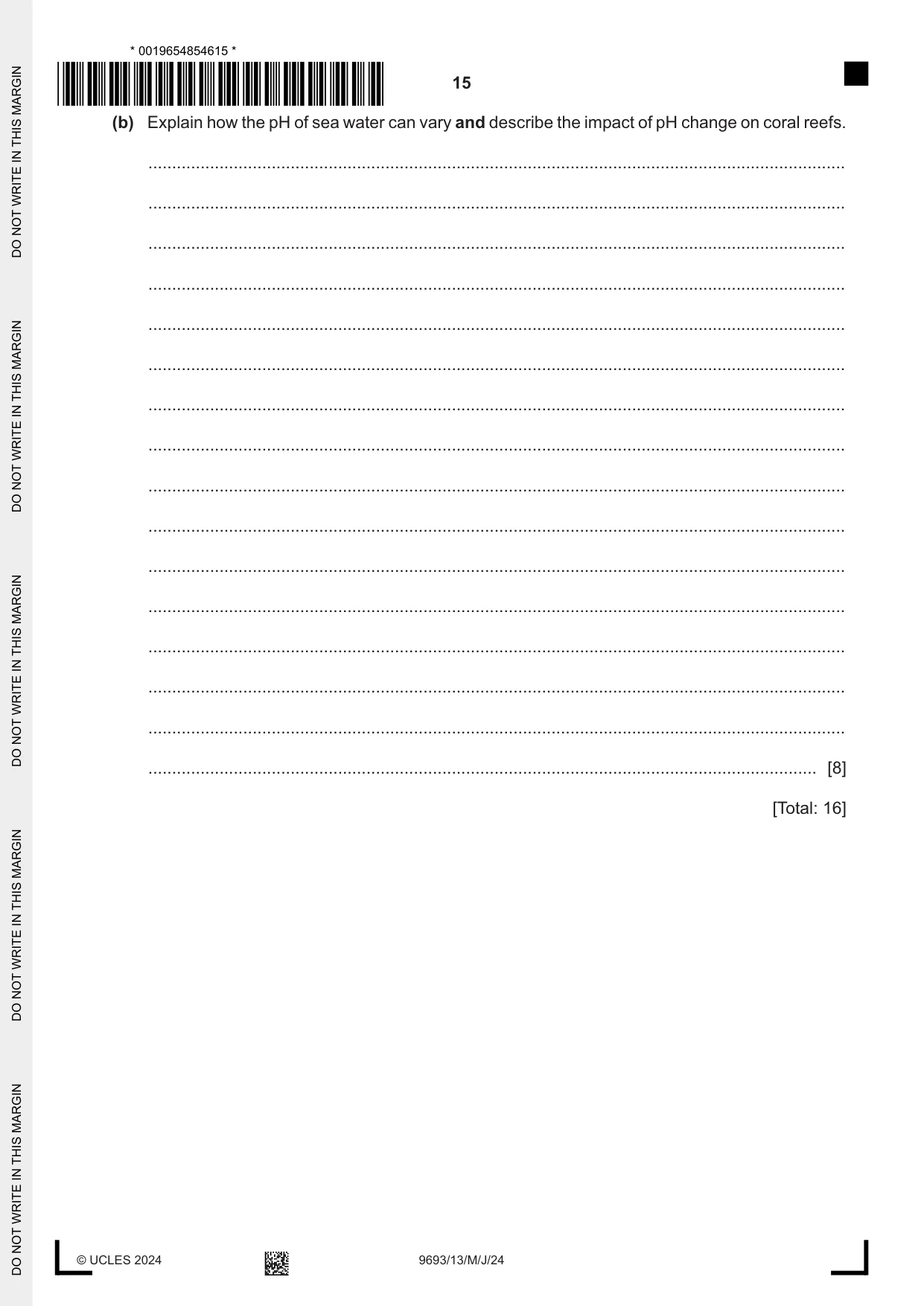 Cambridge A Level Marine Science 9693 2024 May/June Paper 1 · Variant 3 question paper, page 15 of 16