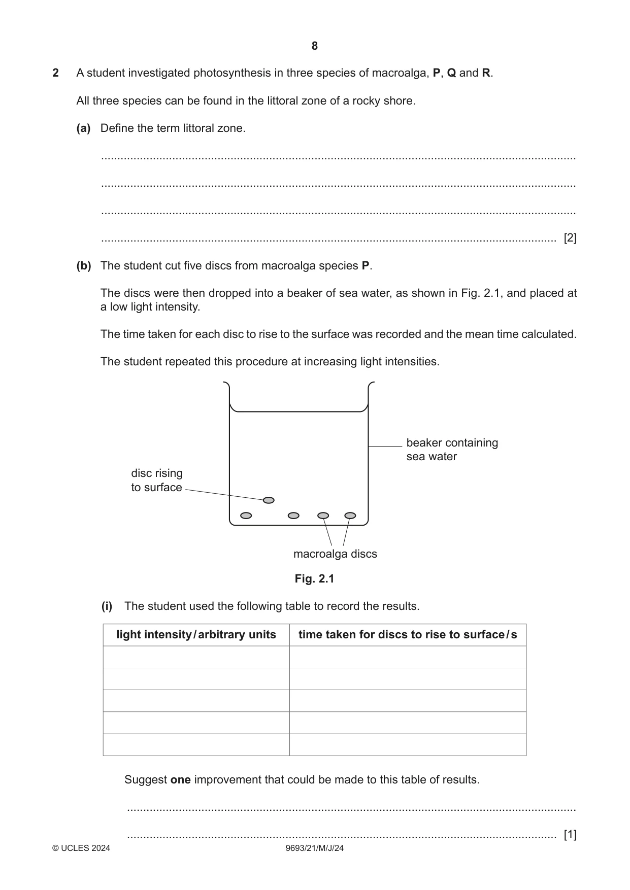 Cambridge A Level Marine Science 9693 2024 May/June Paper 2 · Variant 1 question paper, page 8 of 28