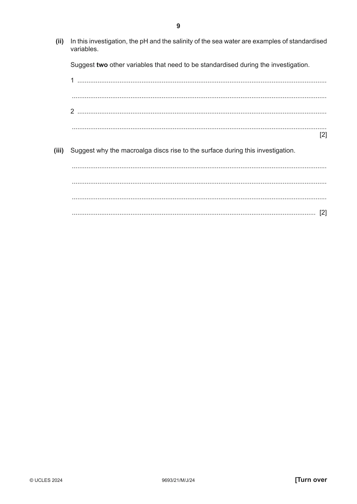 Cambridge A Level Marine Science 9693 2024 May/June Paper 2 · Variant 1 question paper, page 9 of 28